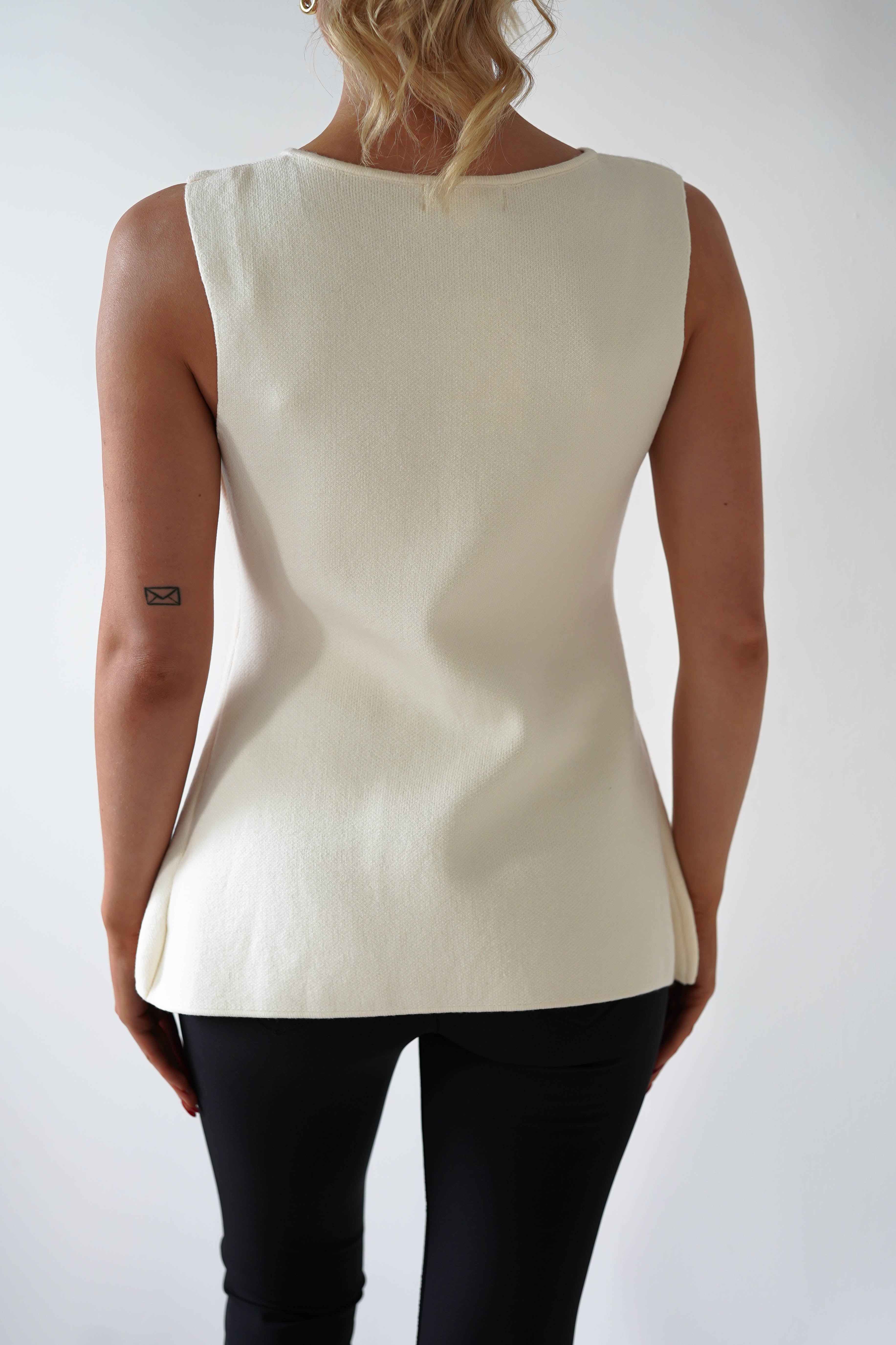 Louella Gold Button Waistcoat Top | Cream