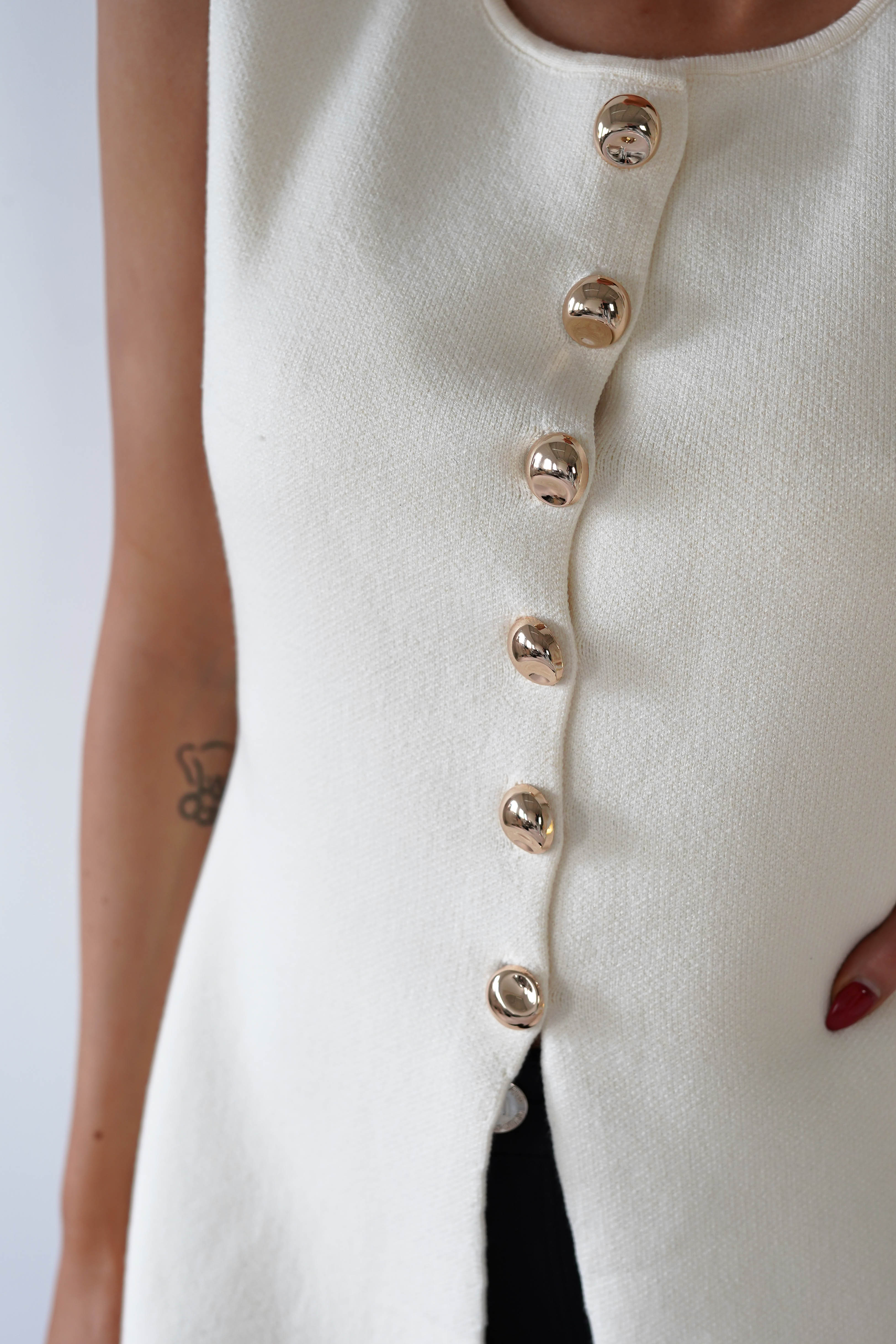 Louella Gold Button Waistcoat Top | Cream