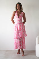 Quincy Floral Ruffle Maxi Dress Pink Print | Wedding Guest Dress | Maxi | Oh Hello Clothing