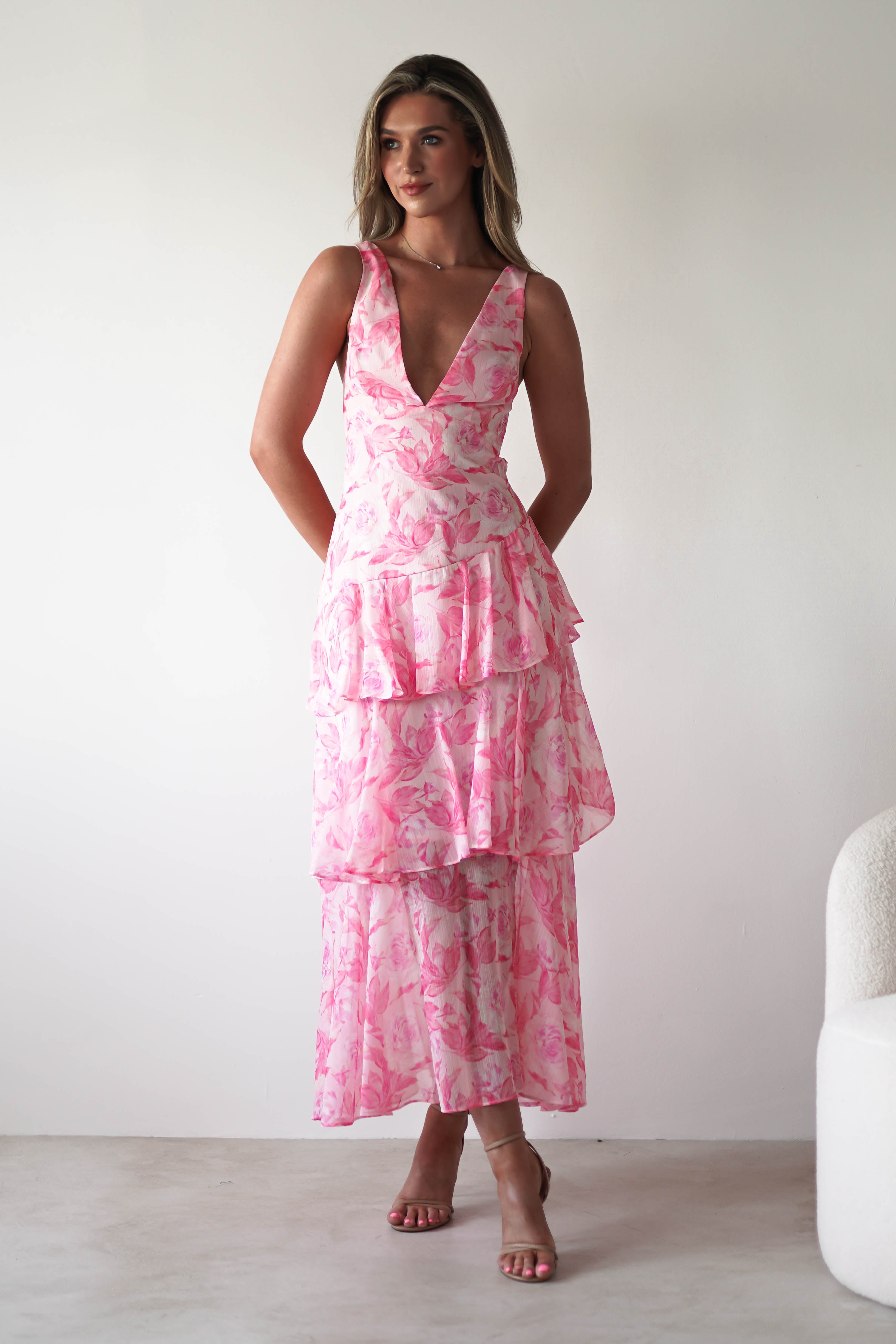 Quincy Floral Ruffle Maxi Dress | Pink Print