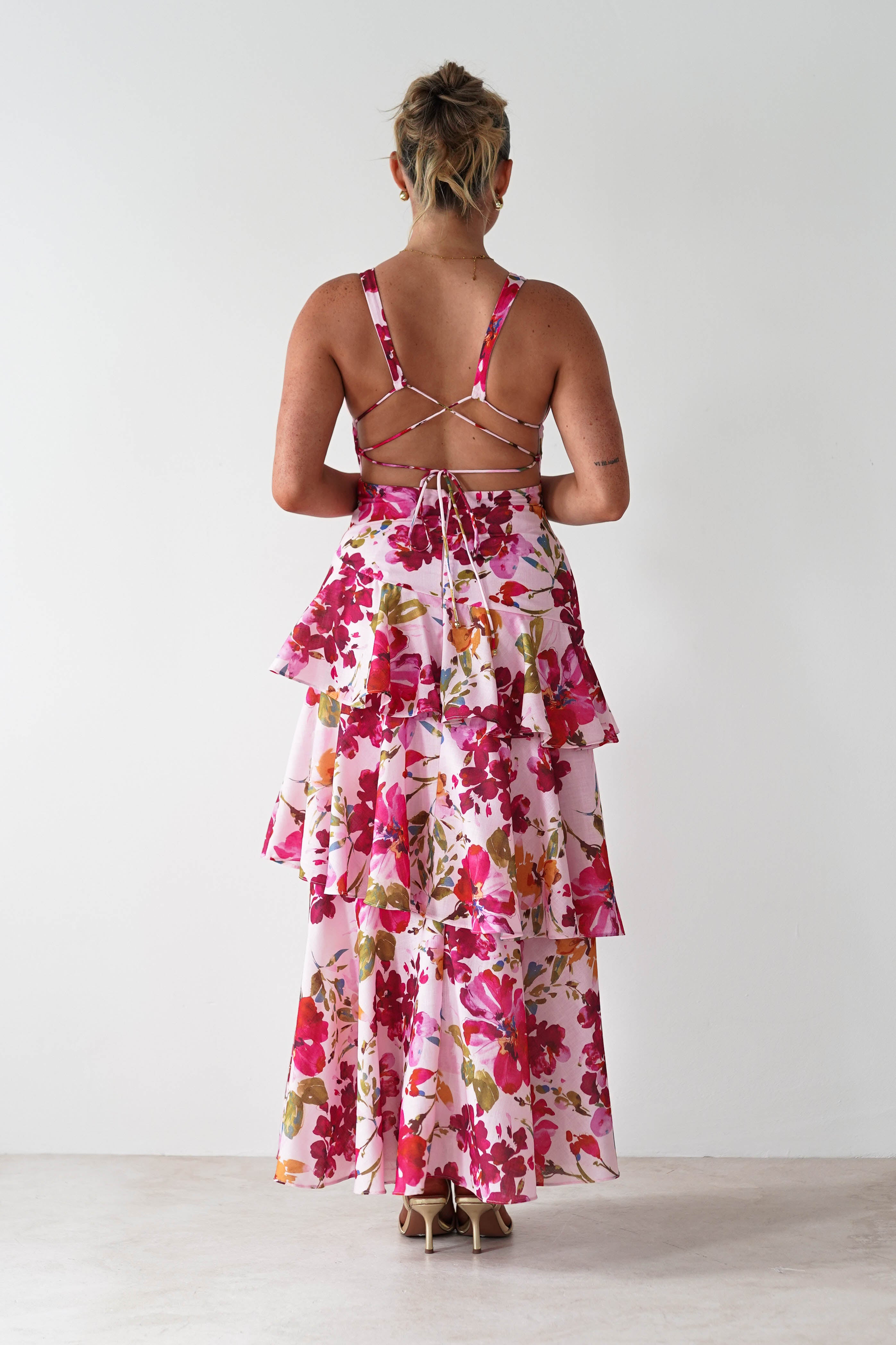 Katrina Floral Print Cotton Ruffle Maxi Dress | Pink | Oh Hello Clothing | XS (6)
