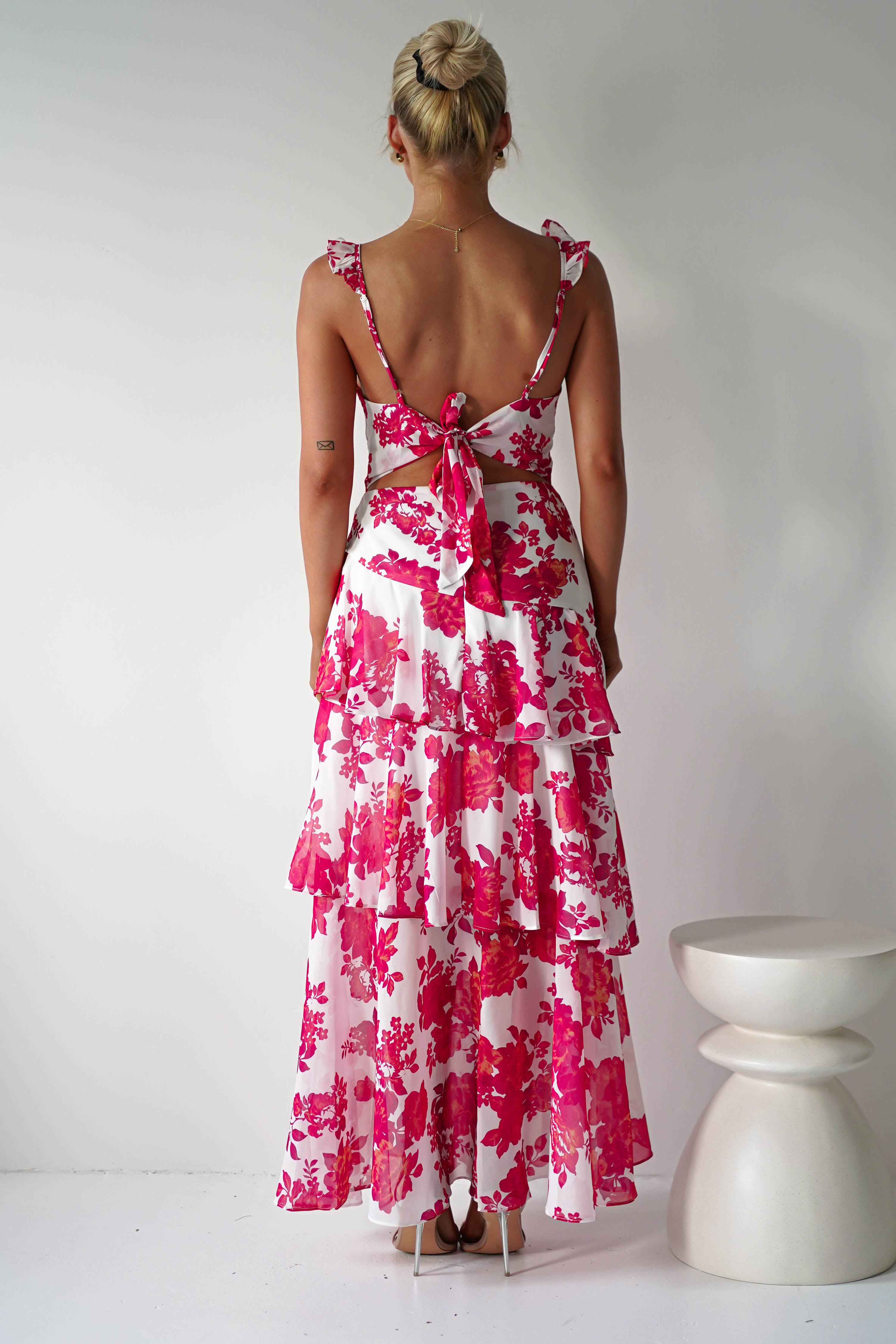 Madrid Ruffle Floral Maxi Dress | Red/White