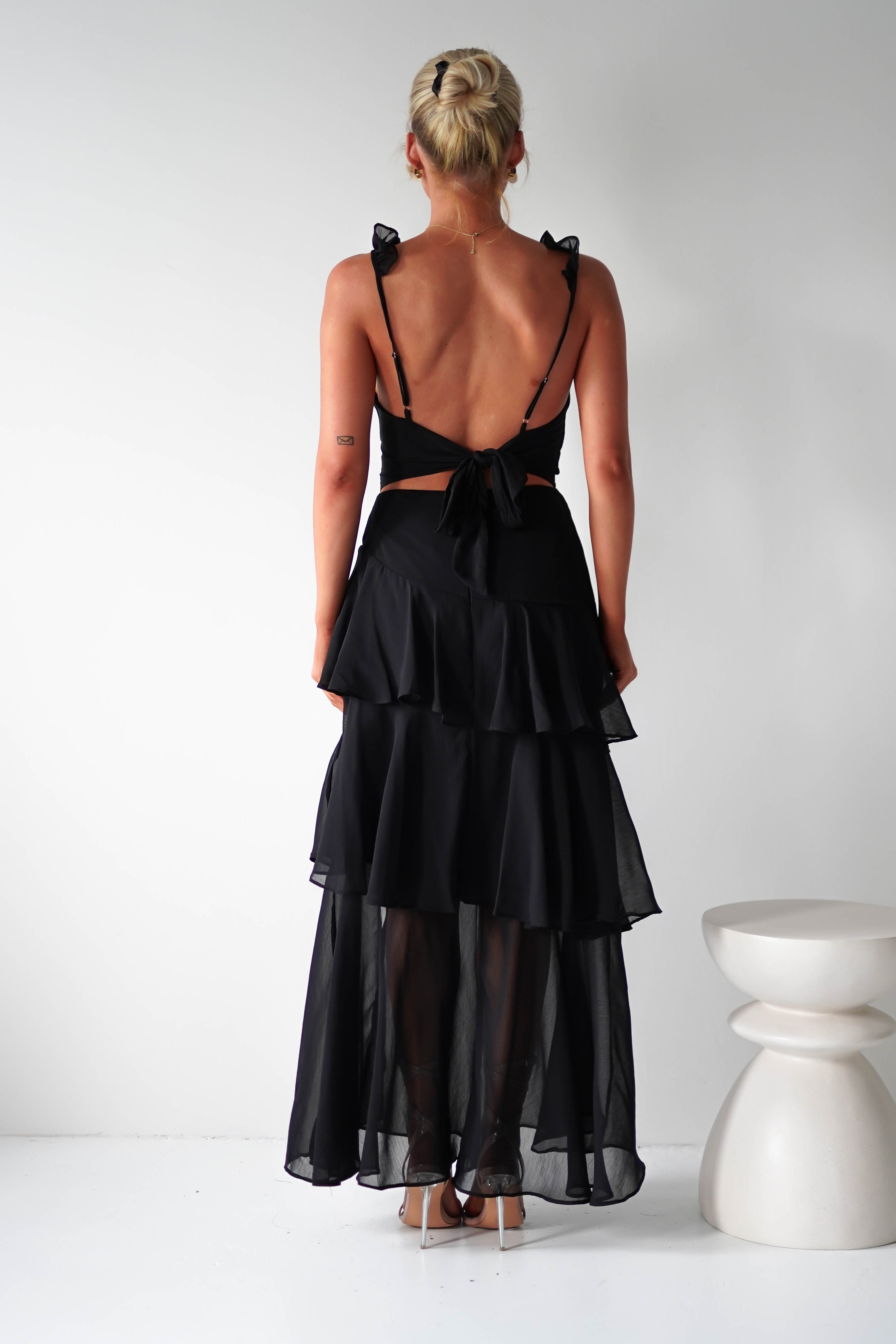 Victoria Ruffle Midaxi Dress | Black