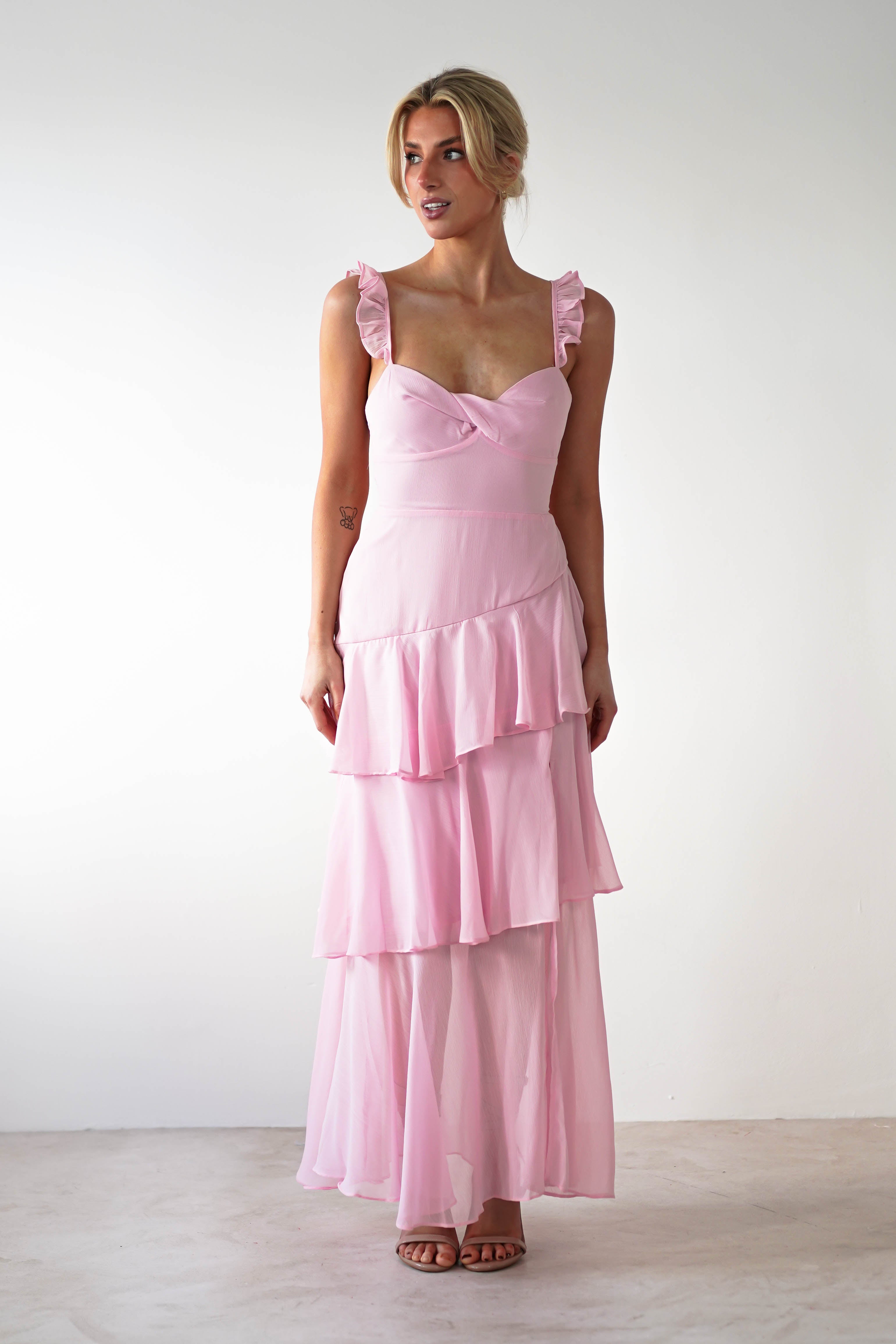 Victoria Ruffle Midaxi Dress | Blush Pink