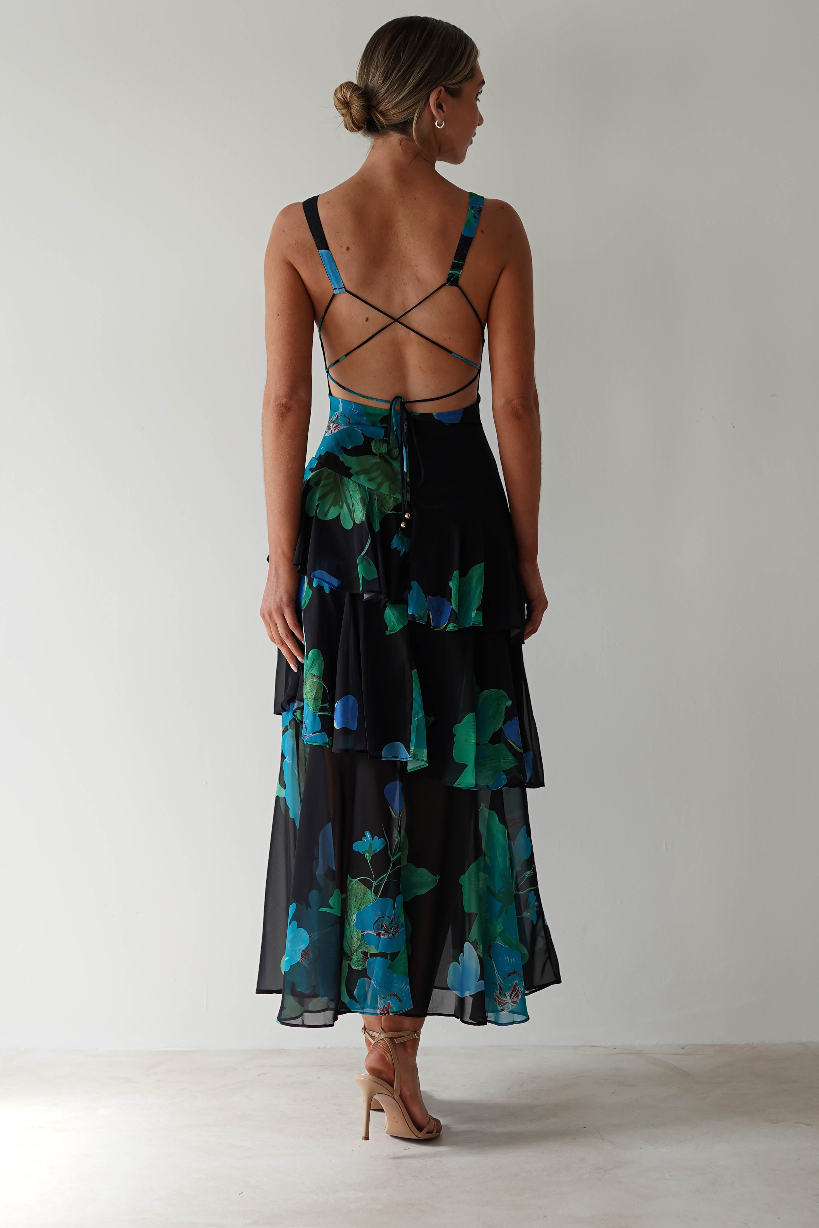 Lenora Floral Print Maxi Dress | Black Print