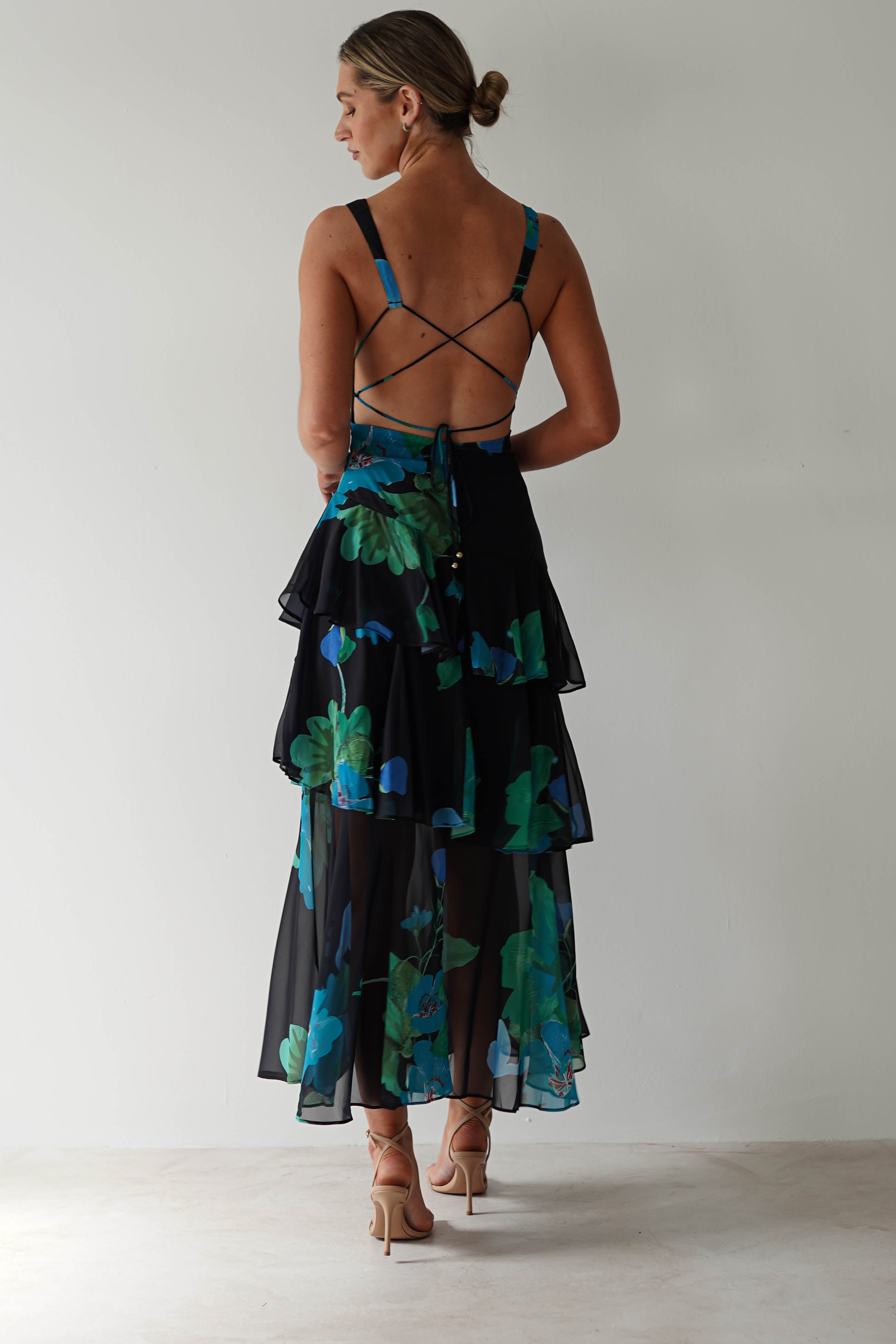 Lenora Floral Print Maxi Dress | Black Print