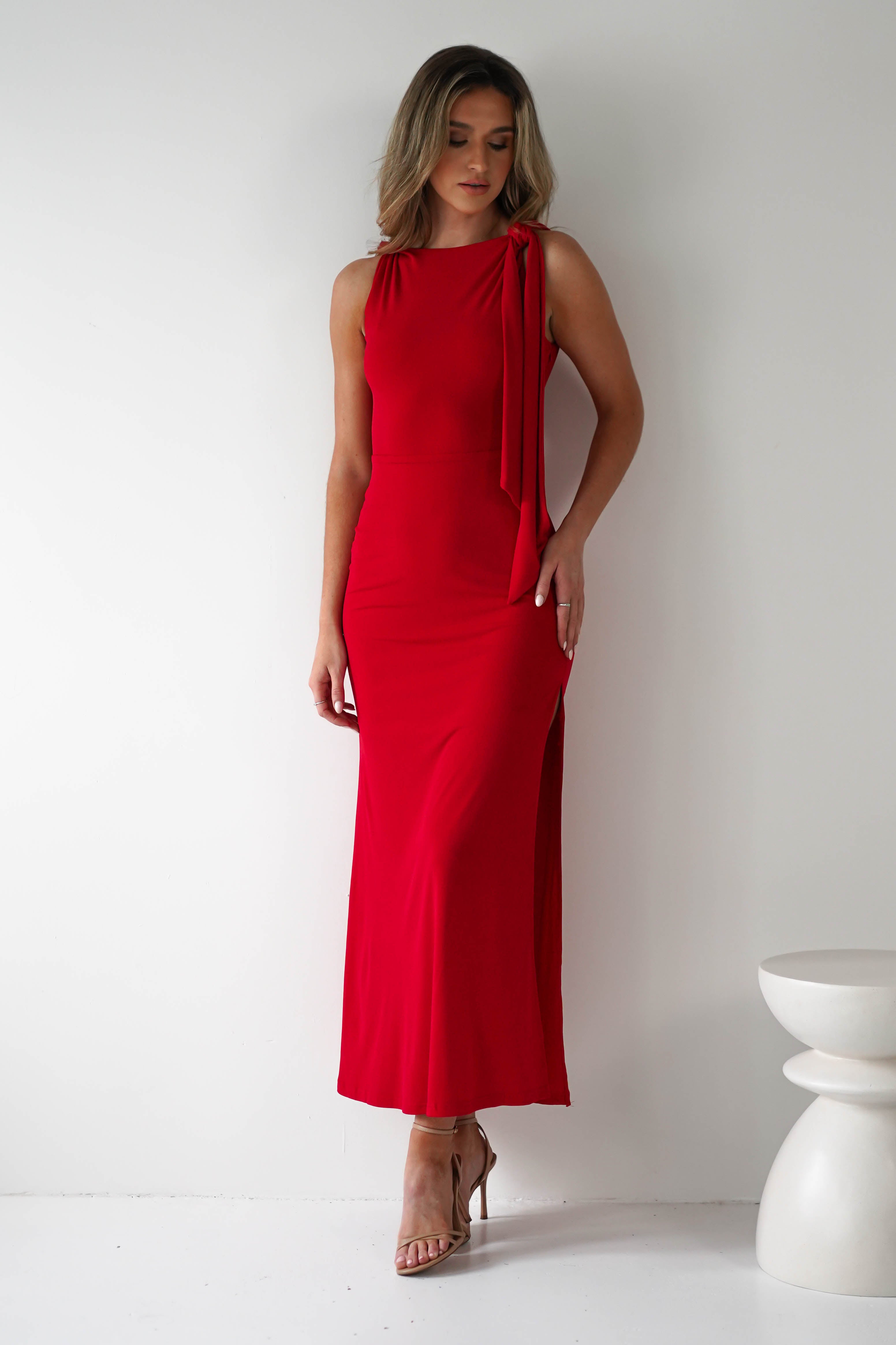 Grettel High Neck Maxi Dress | Red