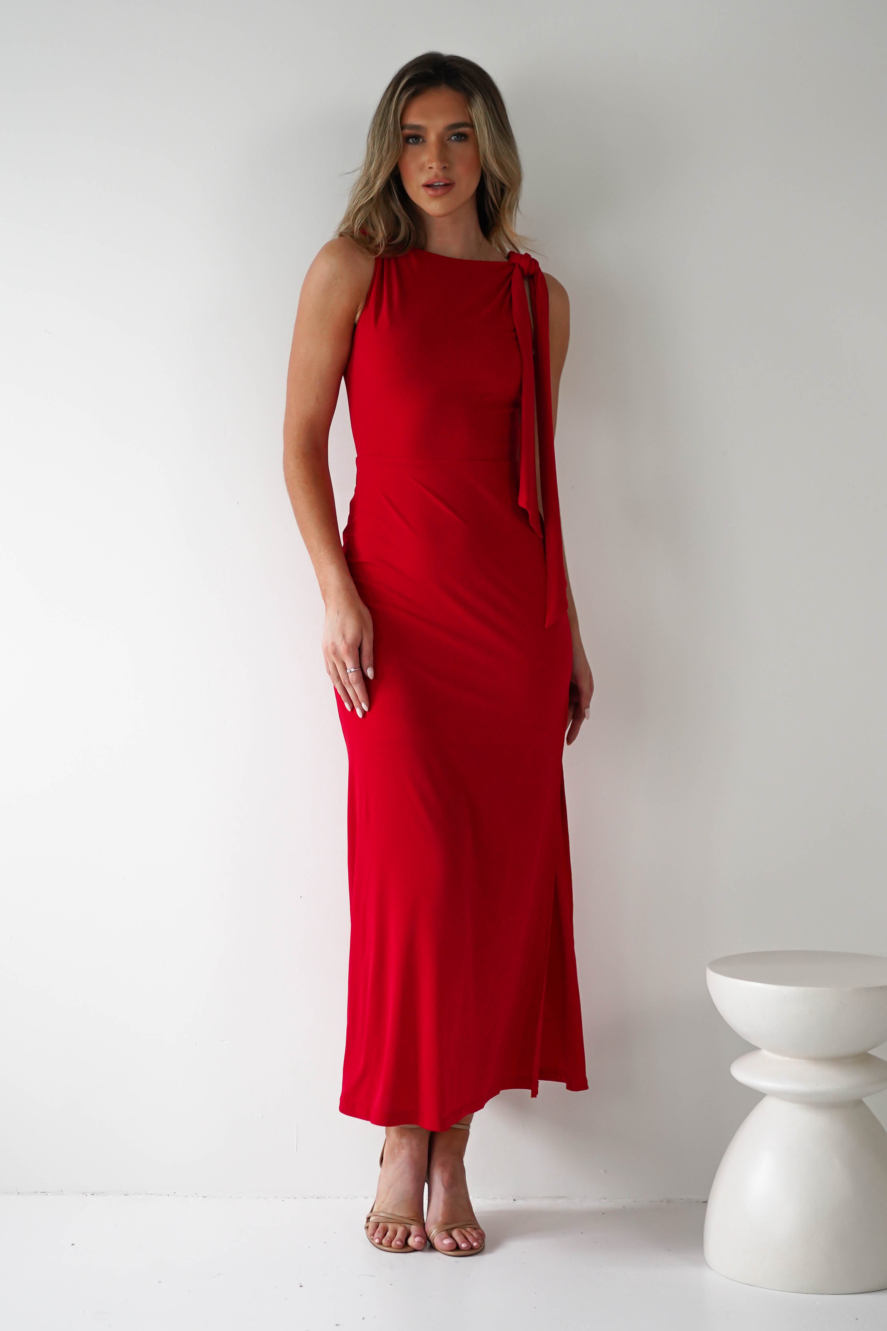 Grettel High Neck Maxi Dress | Red