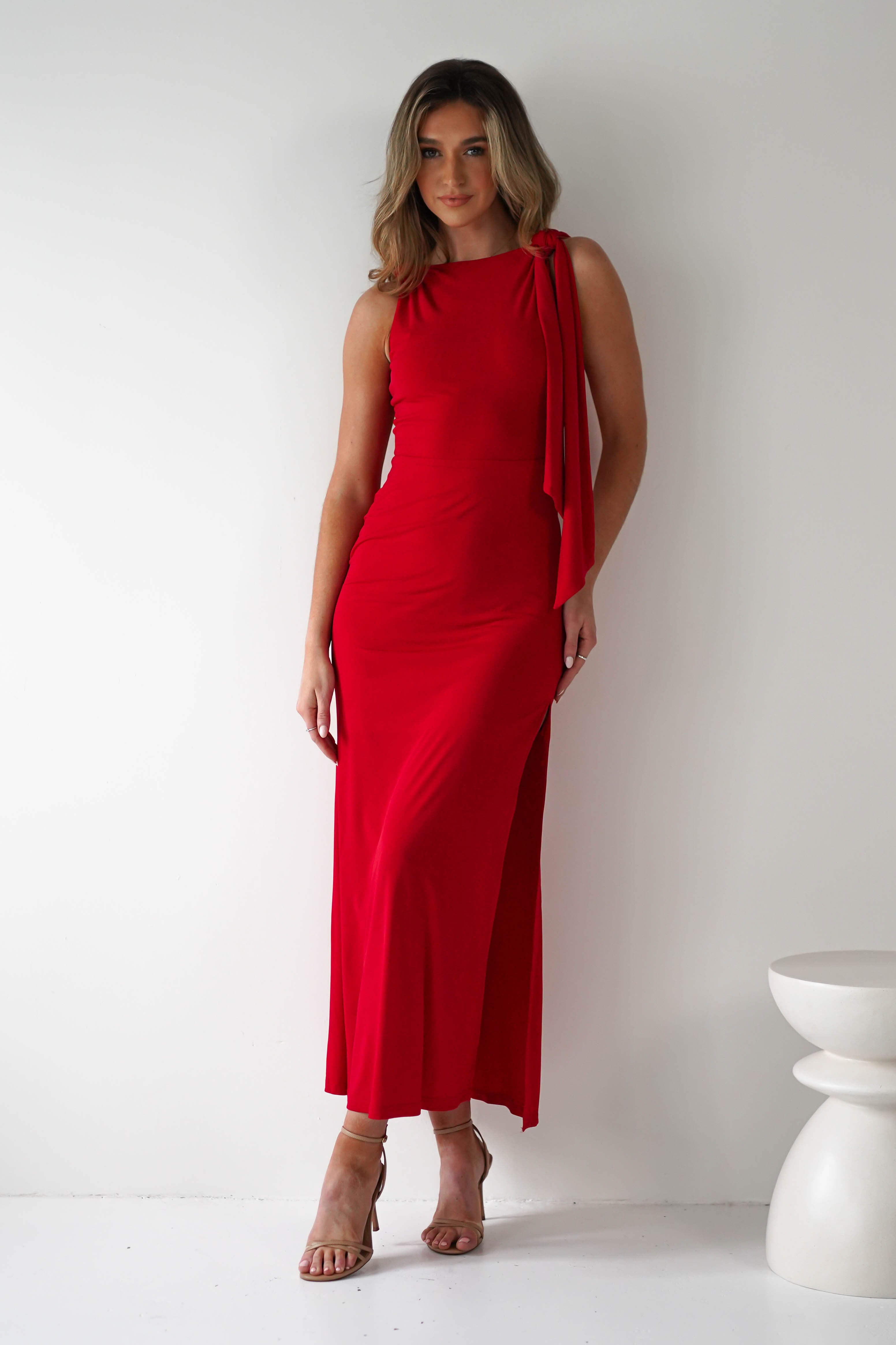 Grettel High Neck Maxi Dress | Red