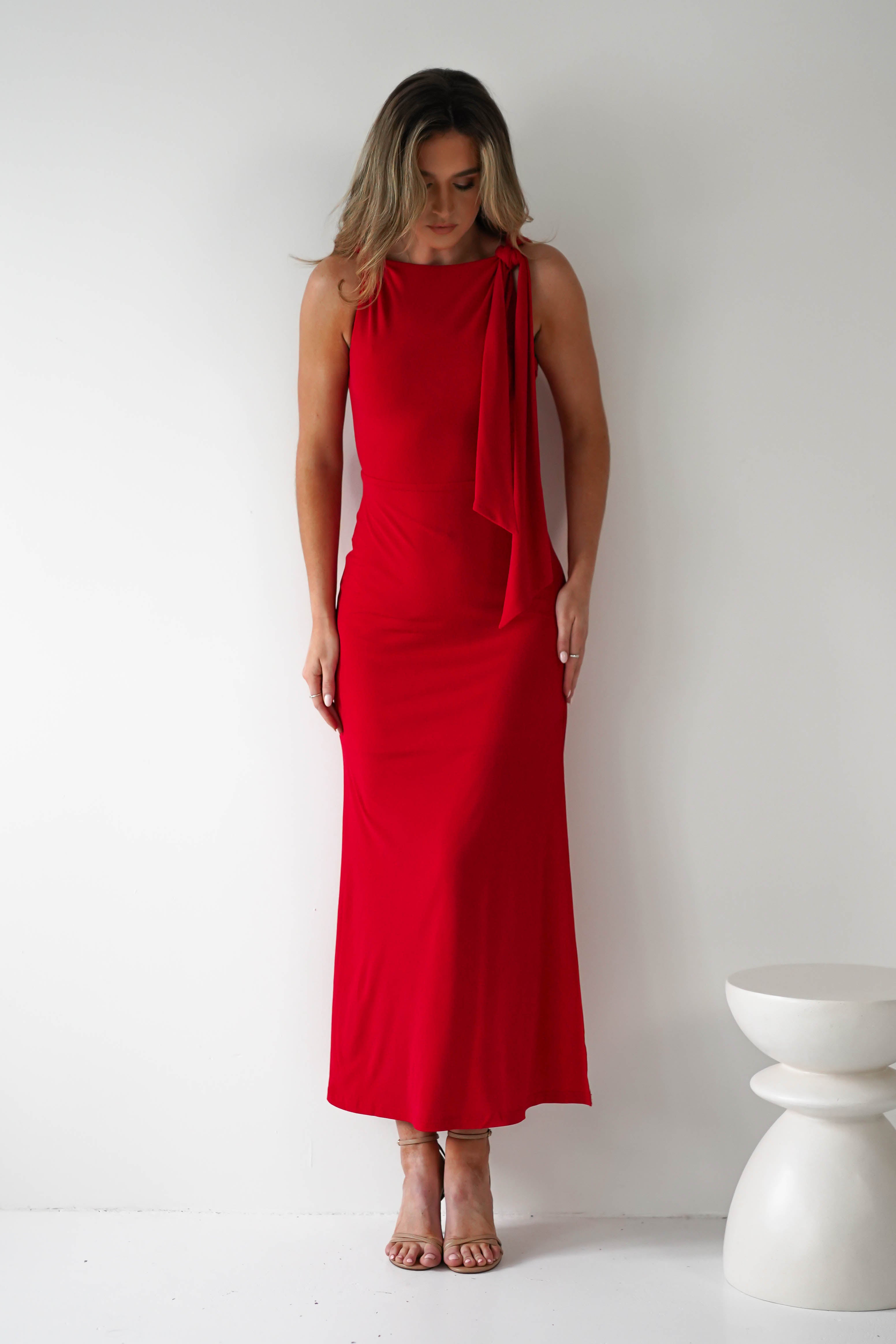 Grettel High Neck Maxi Dress | Red