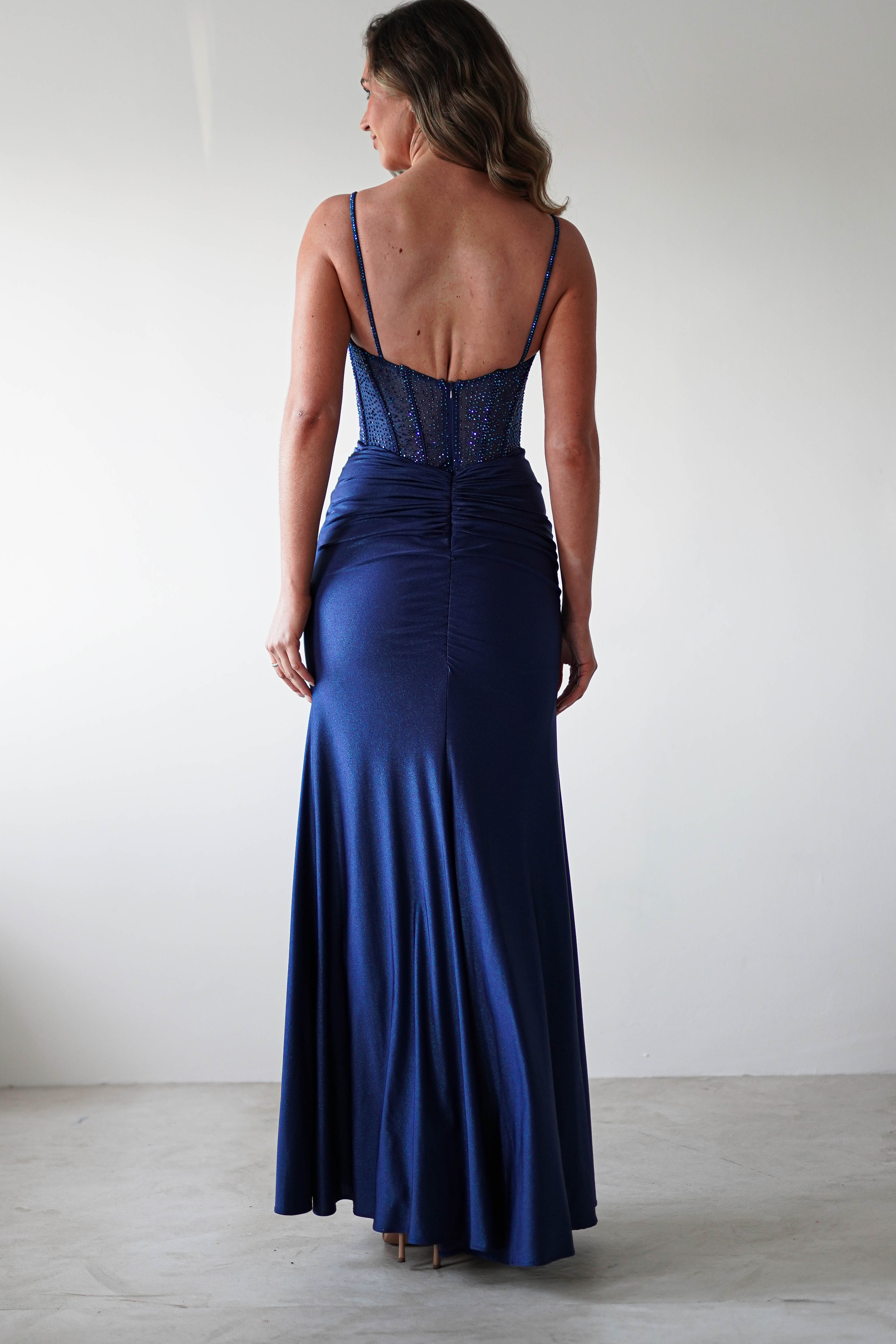 Stefani Rhinestone Bodice Gown | Navy