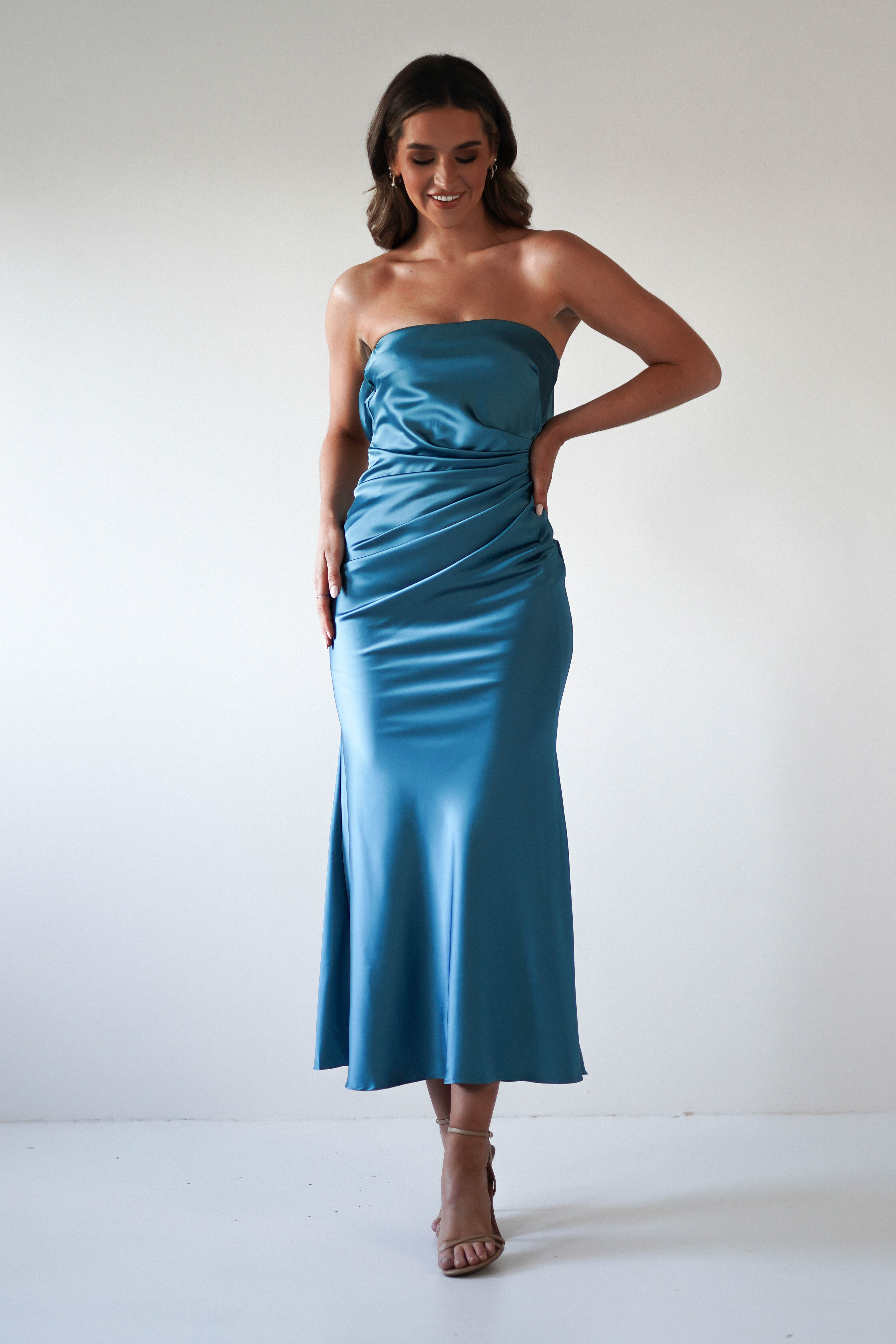 Allegra Gathered Midaxi Dress | Robin Blue