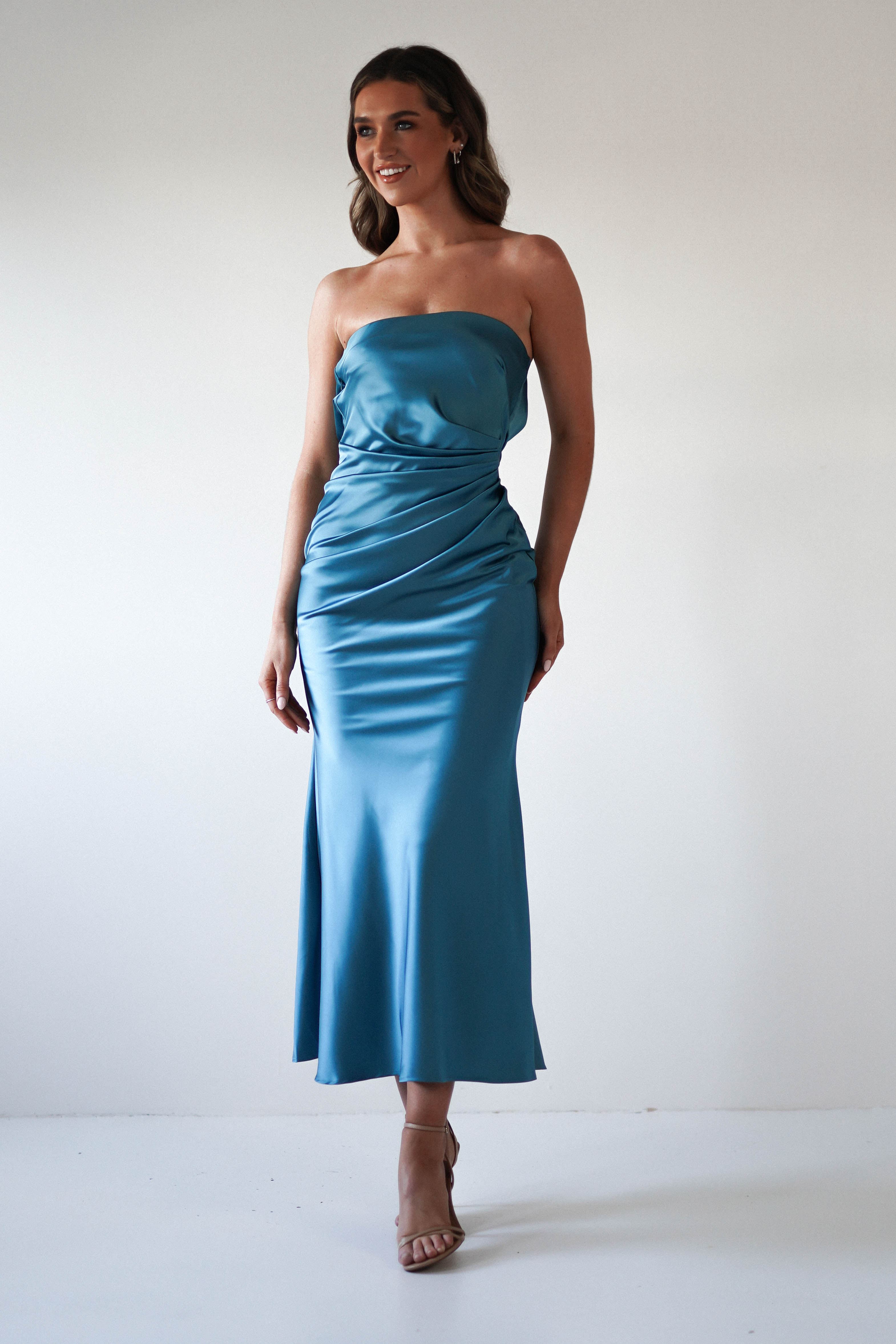 Allegra Gathered Midaxi Dress | Robin Blue