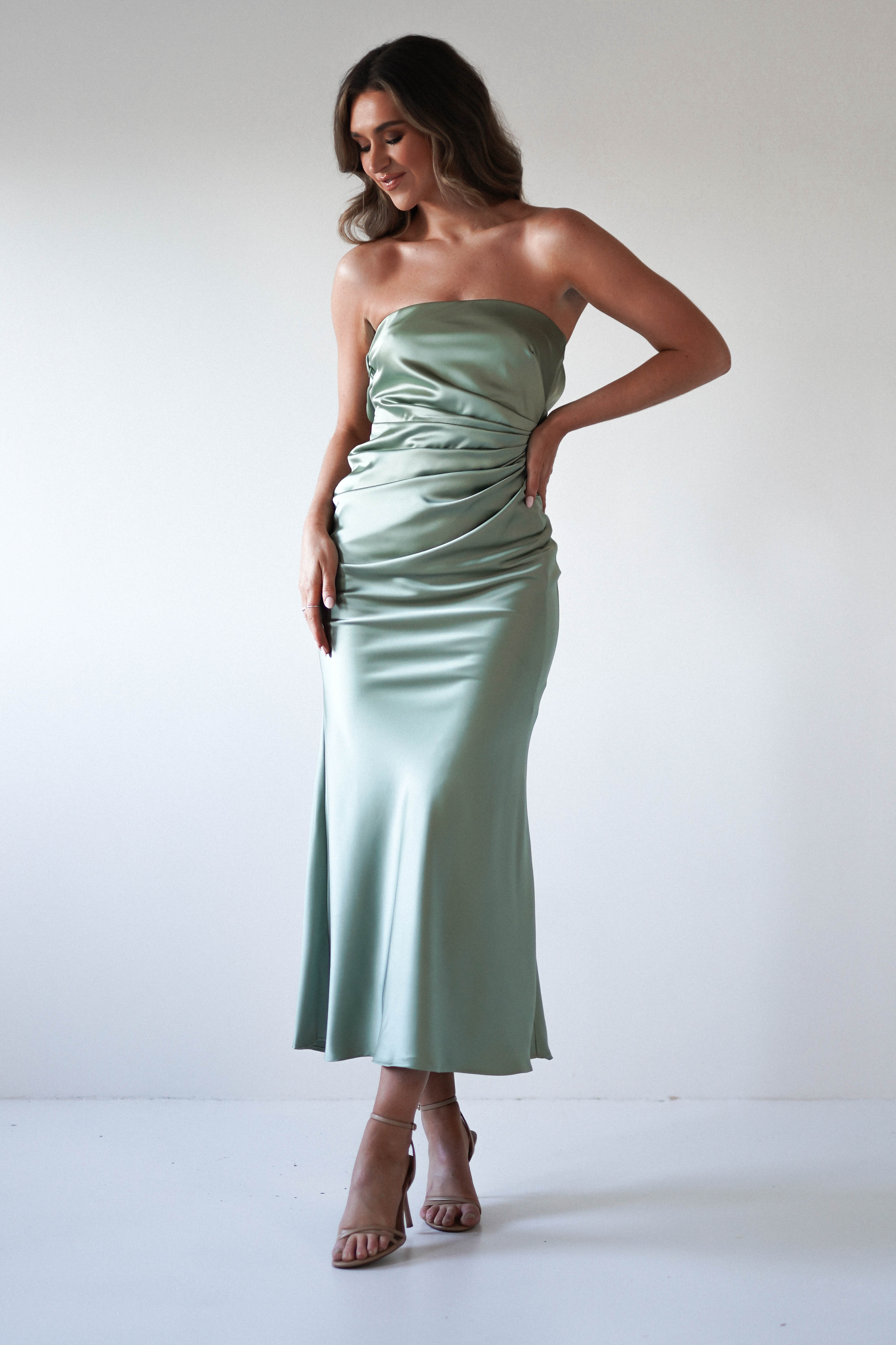 Allegra Gathered Midaxi Dress | Sage