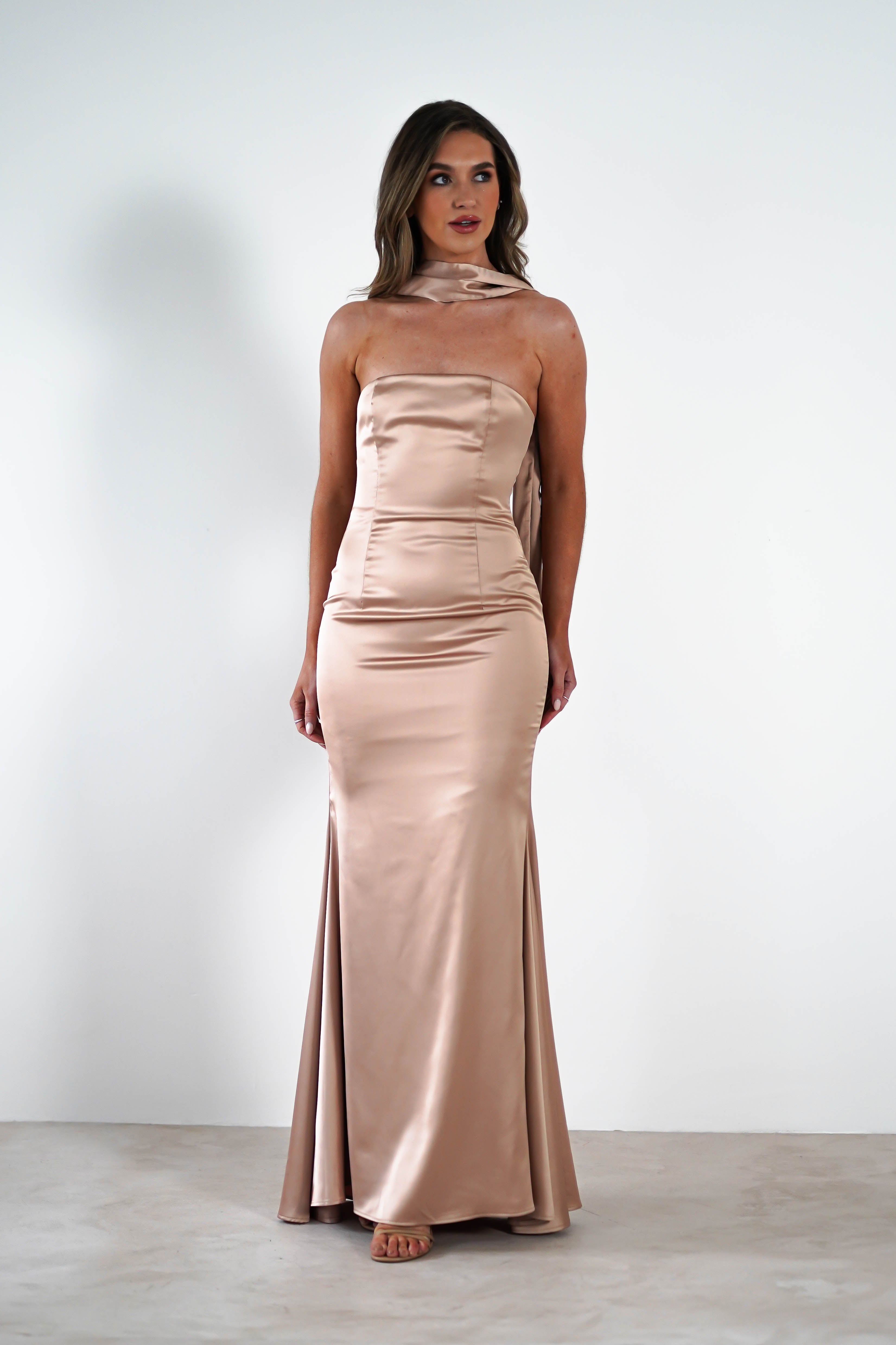 Orellia Satin Strapless Maxi Dress | Gold