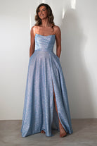 Cassia Strapless Glitter Aline Gown | Blue | Debs & Prom | Formal Gown | Oh Hello Clothing