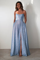 Cassia Strapless Glitter Aline Gown | Blue | Debs & Prom | Formal Gown | Oh Hello Clothing
