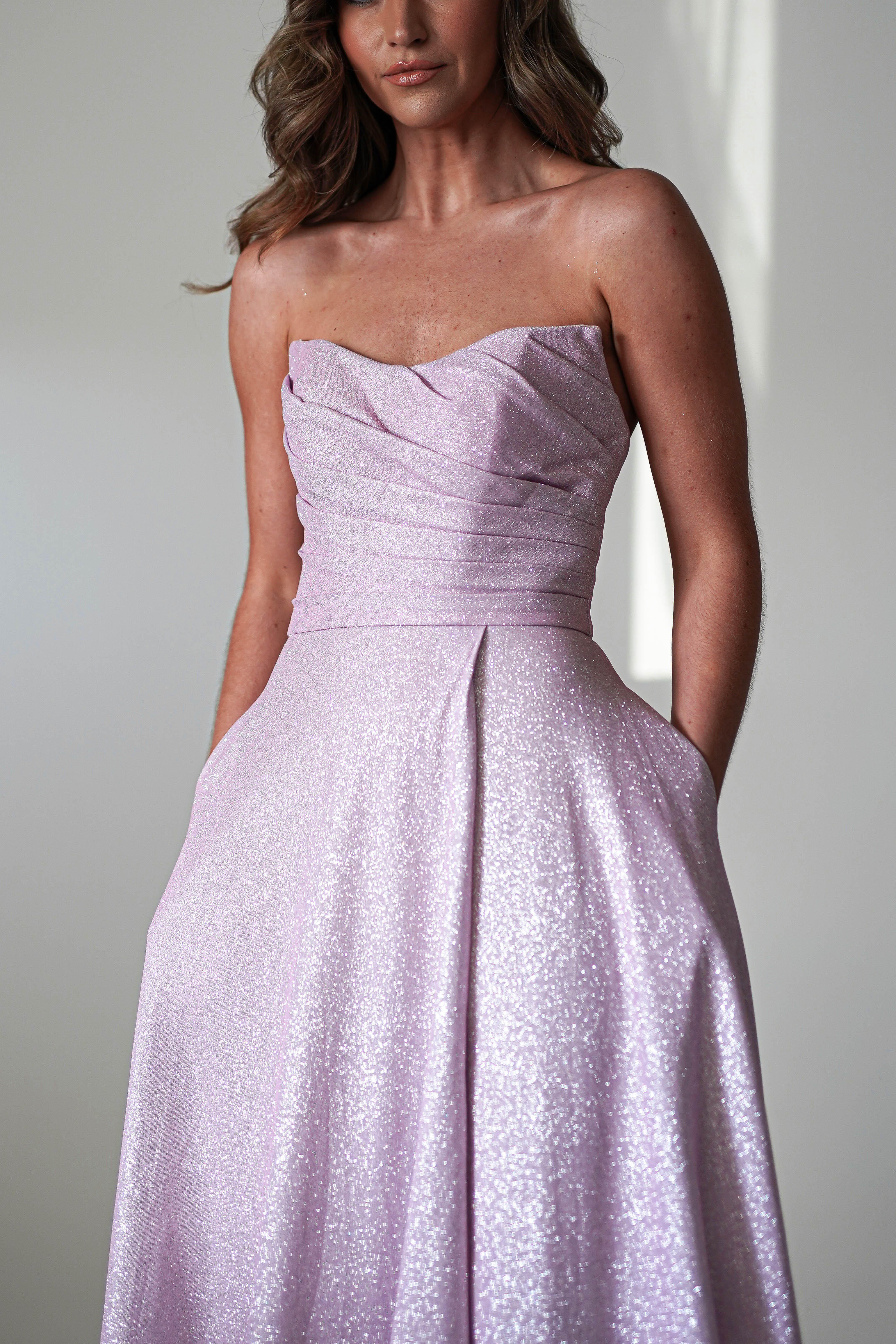 Cassia Strapless Glitter Aline Gown | Pink