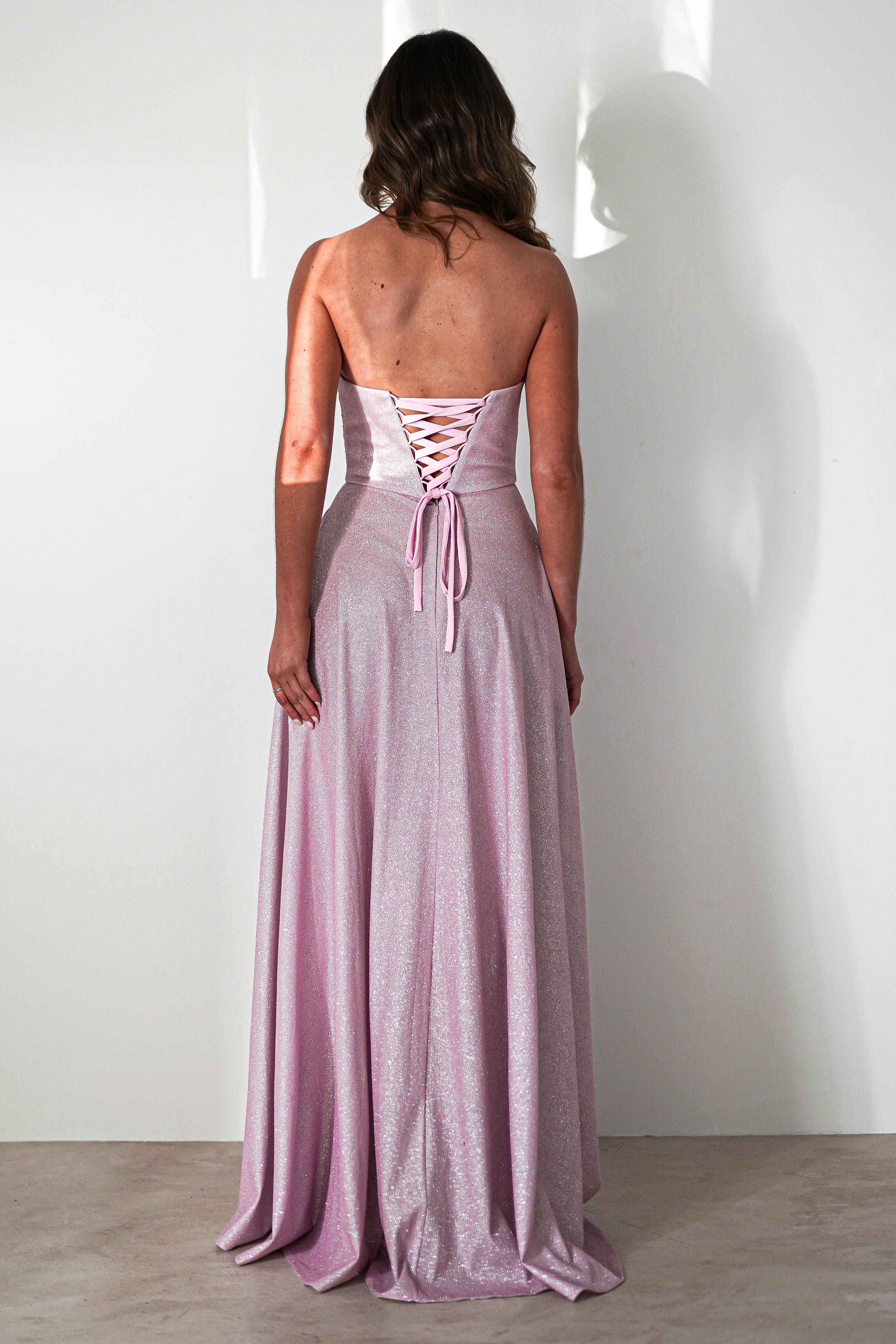 Cassia Strapless Glitter Aline Gown | Pink