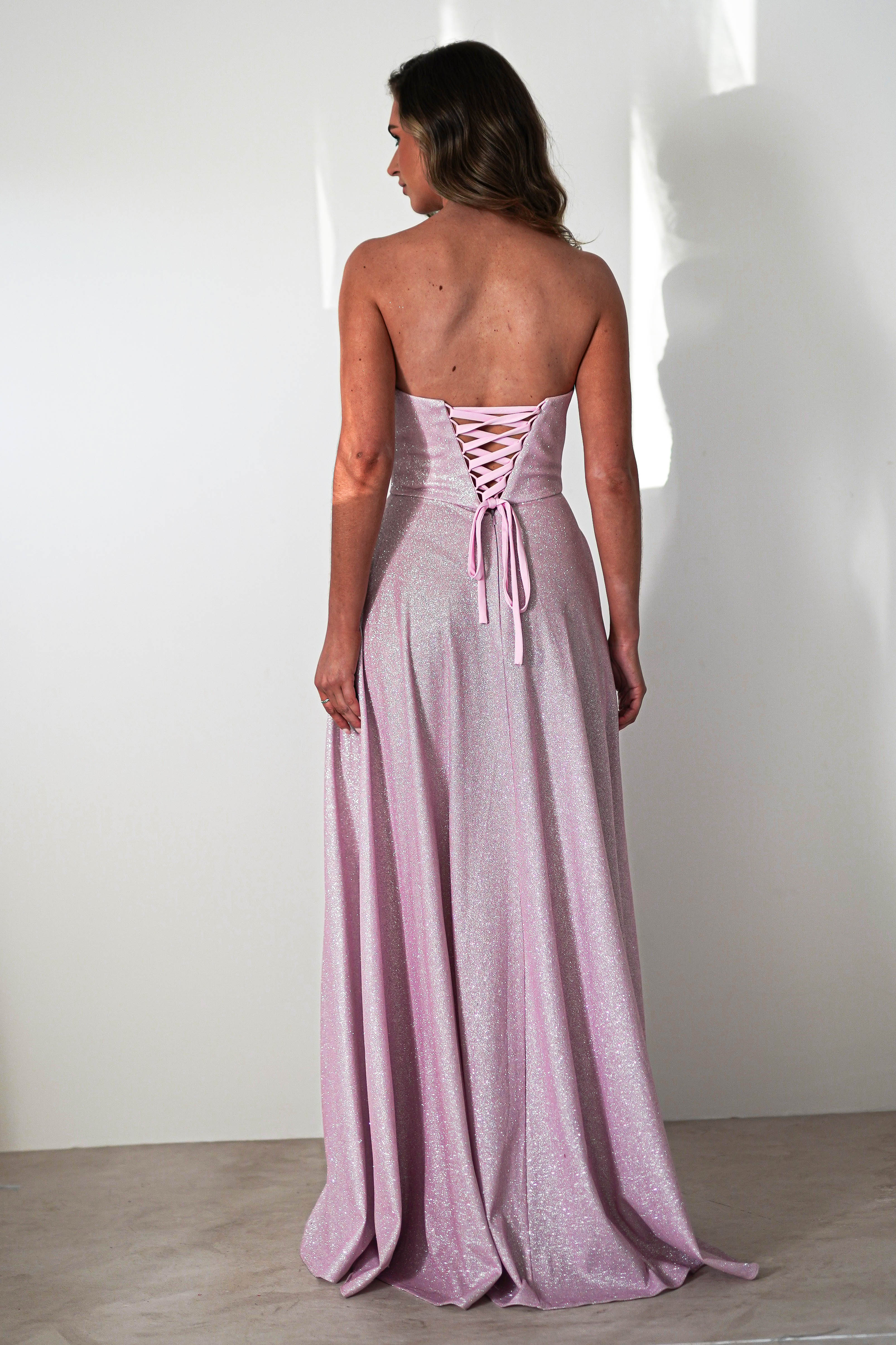 Cassia Strapless Glitter Aline Gown | Pink