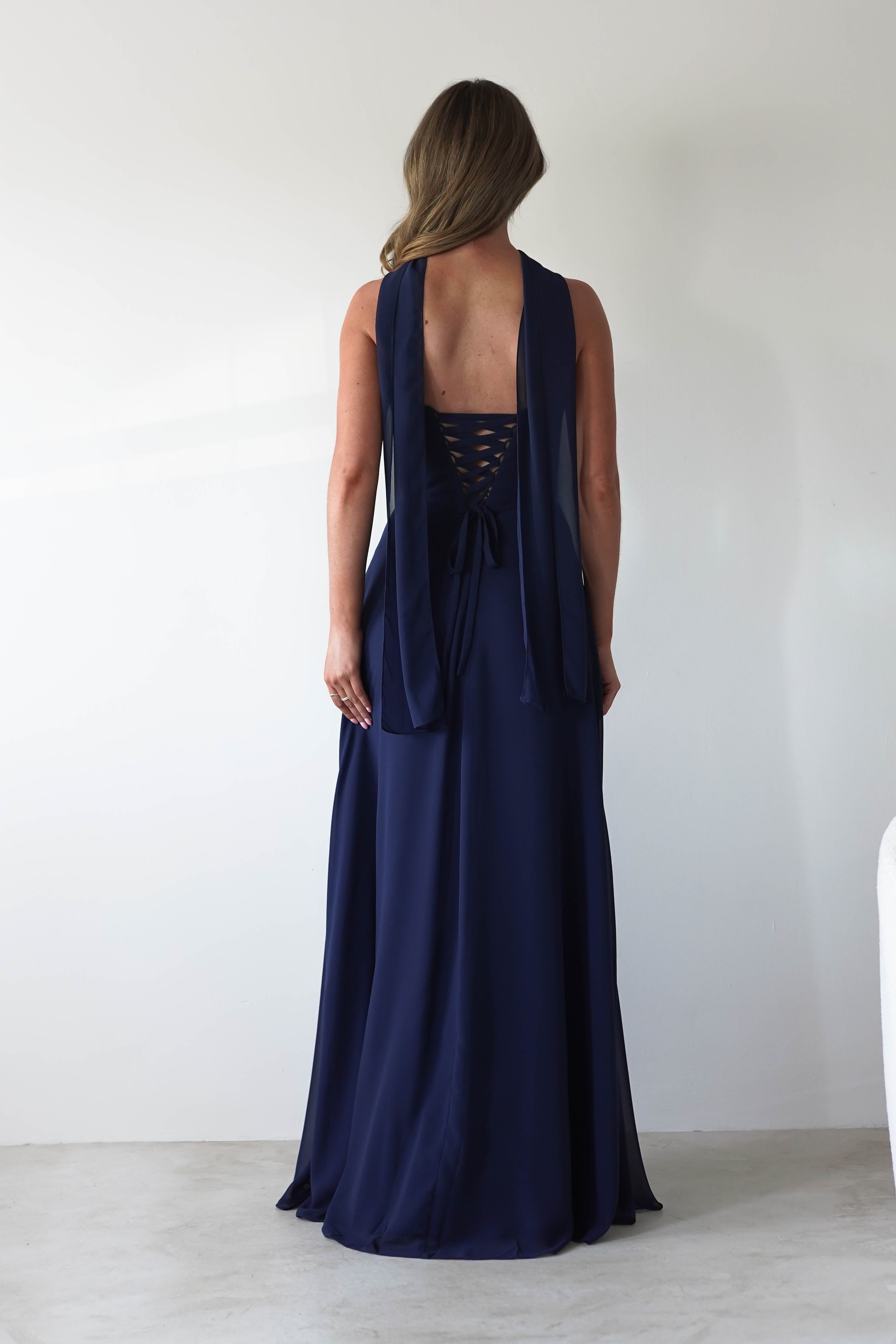 Delphine Chiffon Strapless Maxi Dress | Navy | Oh Hello Clothing | XS (6)