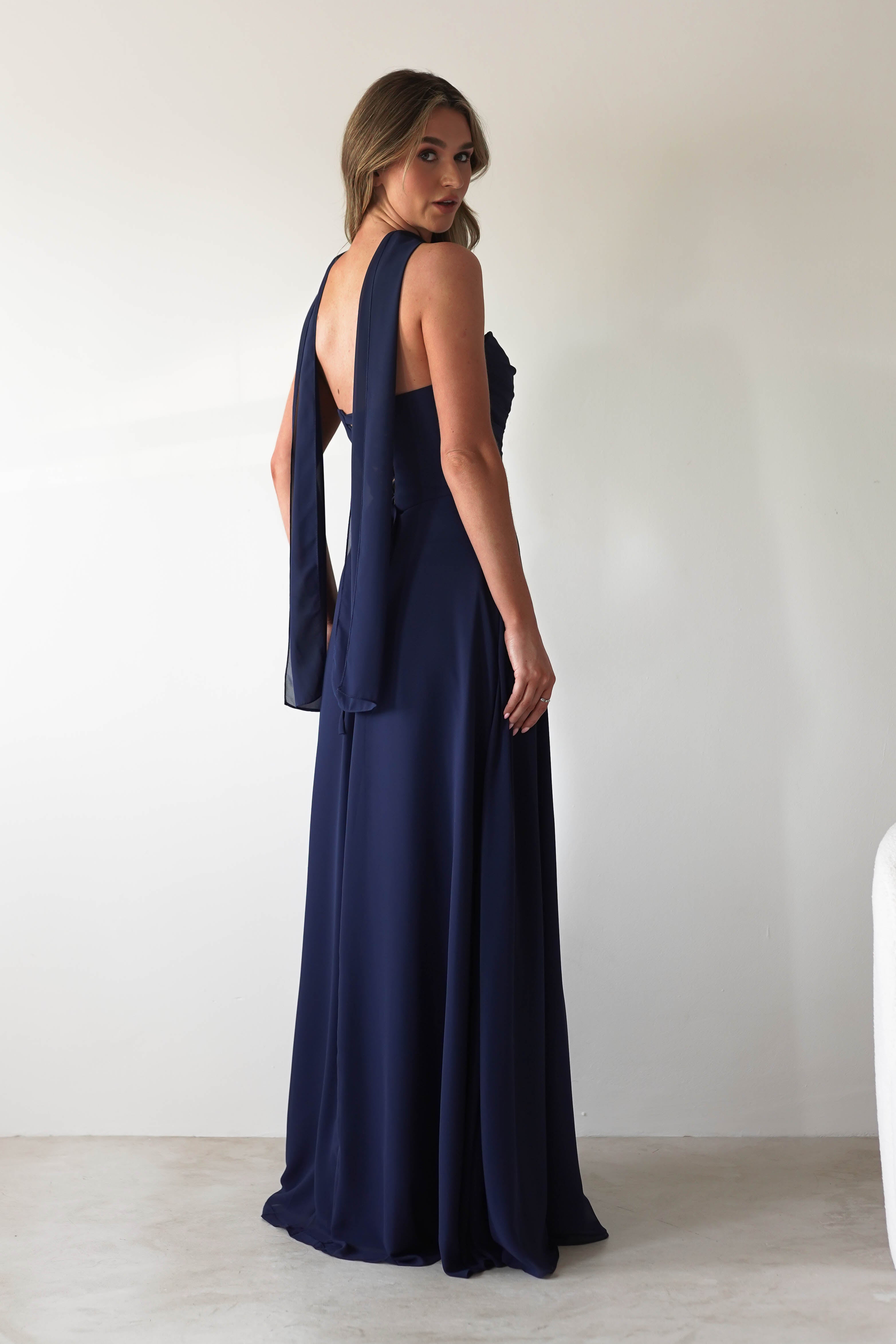 Delphine Chiffon Strapless Maxi Dress | Navy | Oh Hello Clothing | XS (6)