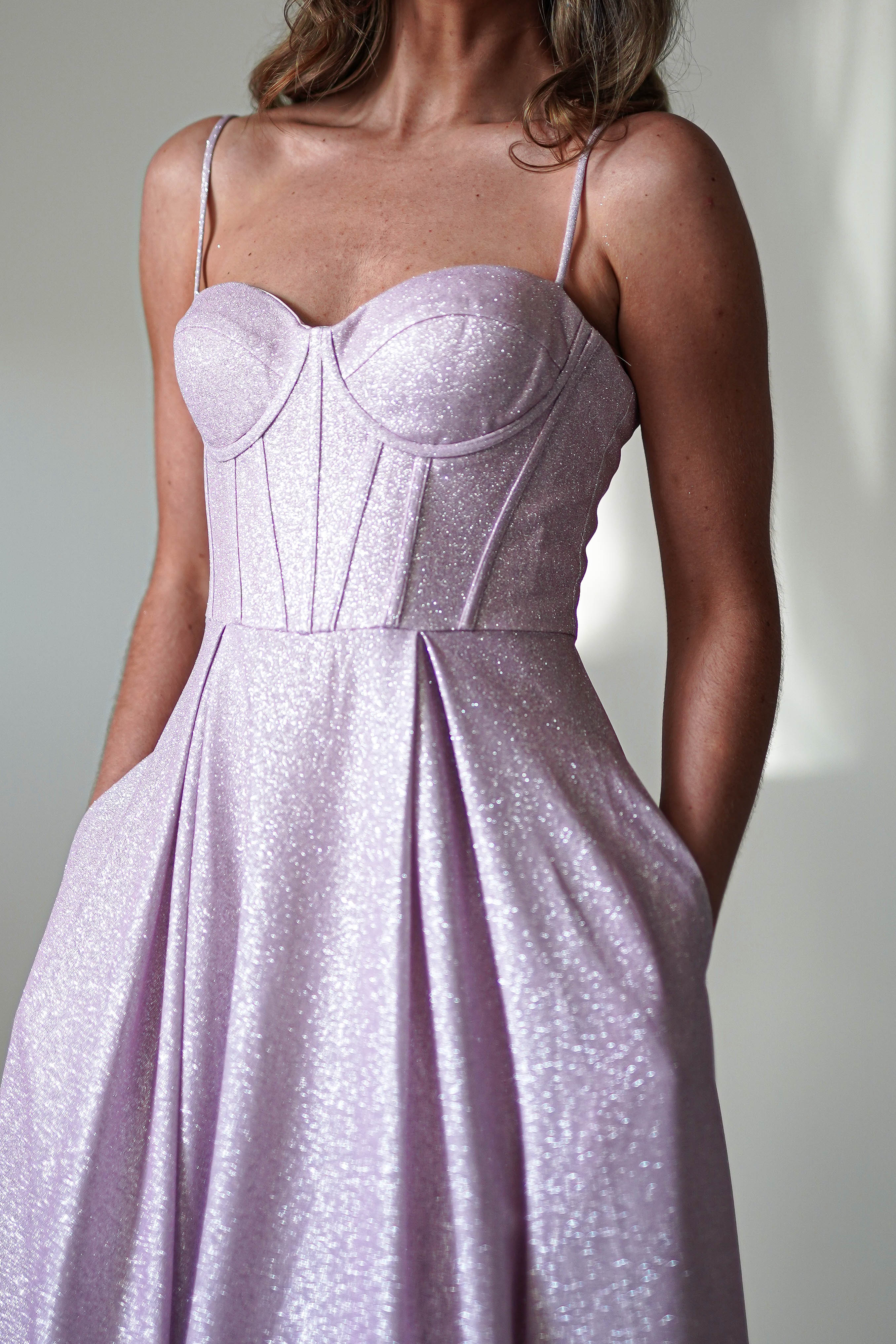 Luna Glitter Corset Aline Gown | Pink