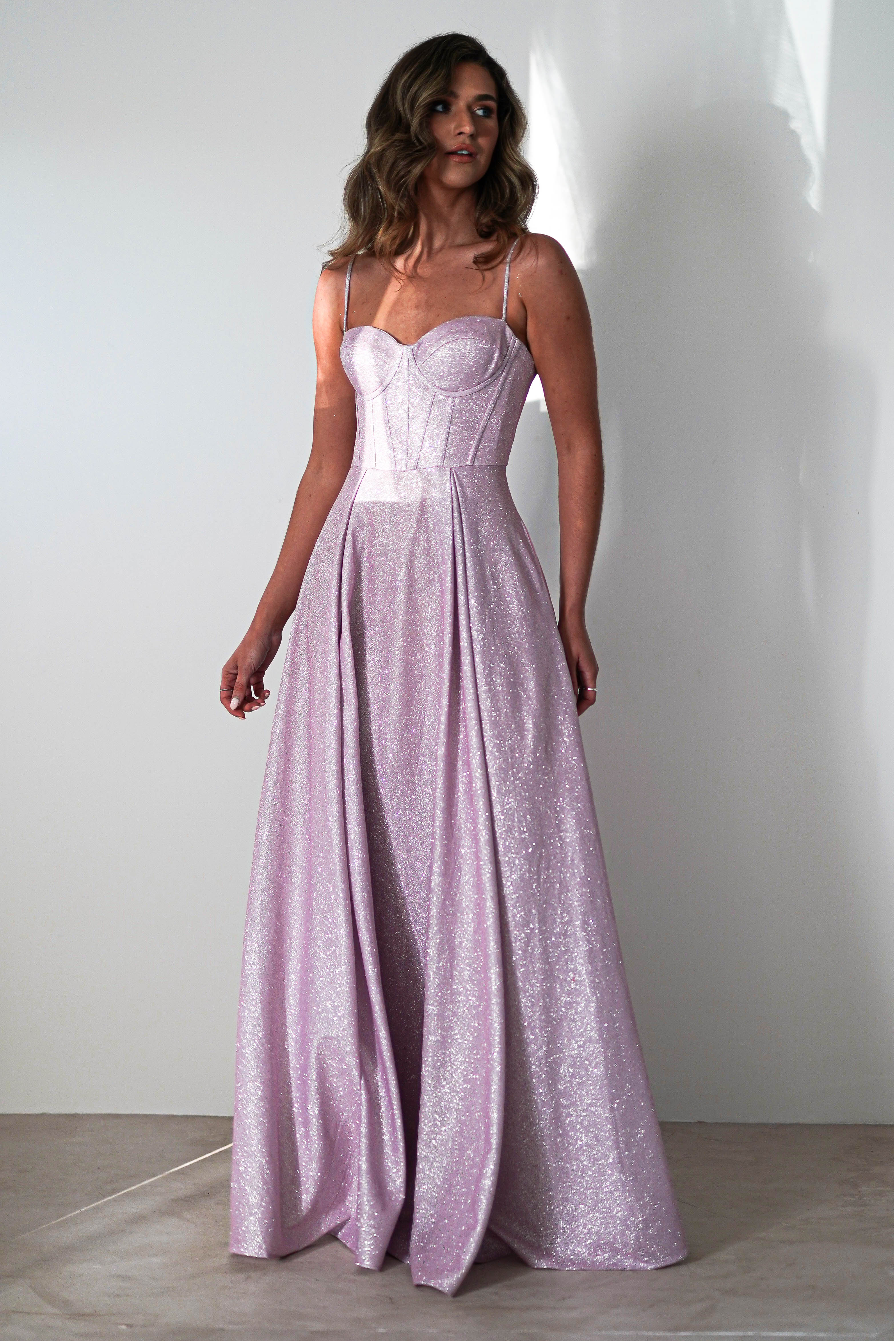 Luna Glitter Corset Aline Gown | Pink