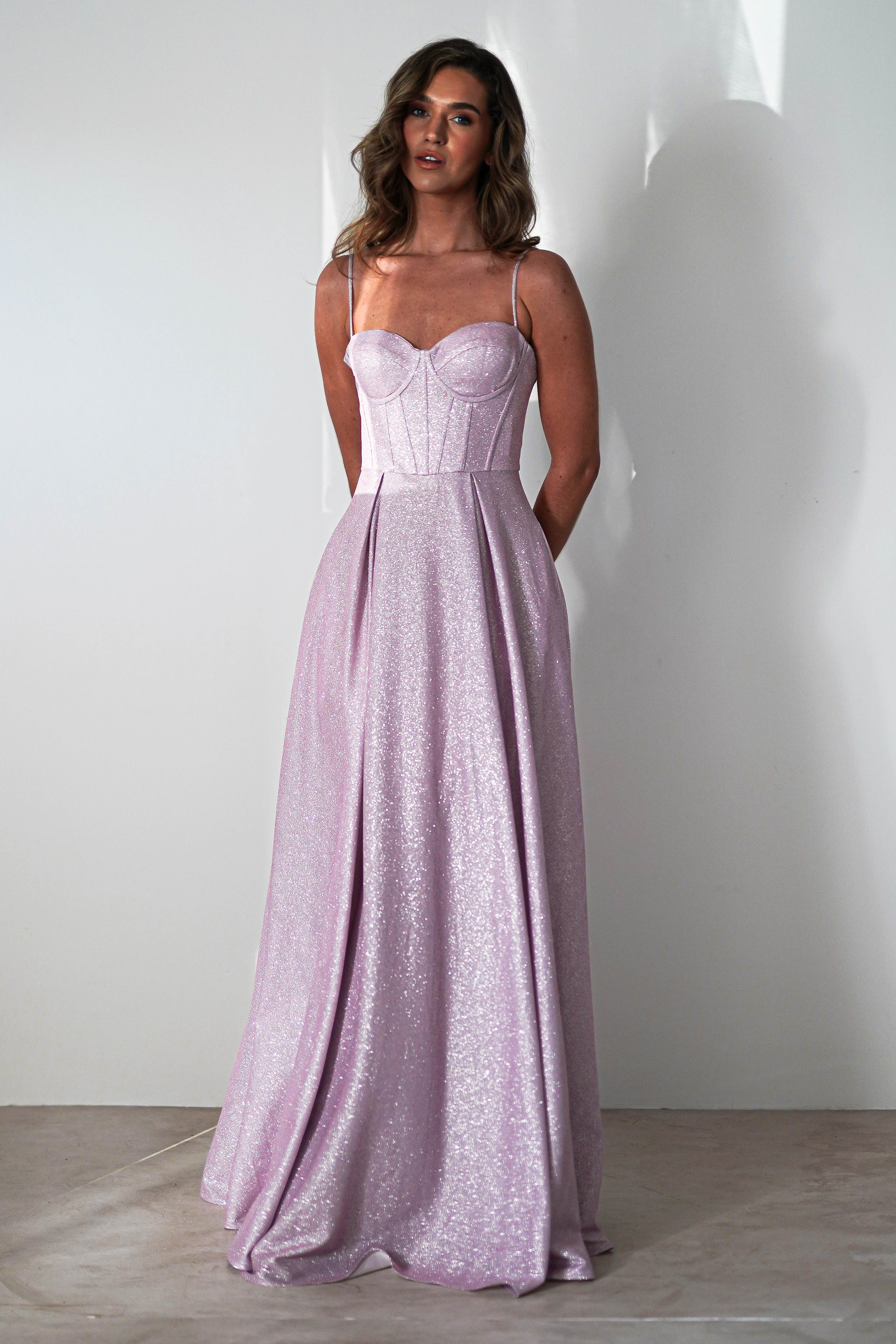 Luna Glitter Corset Aline Gown | Pink