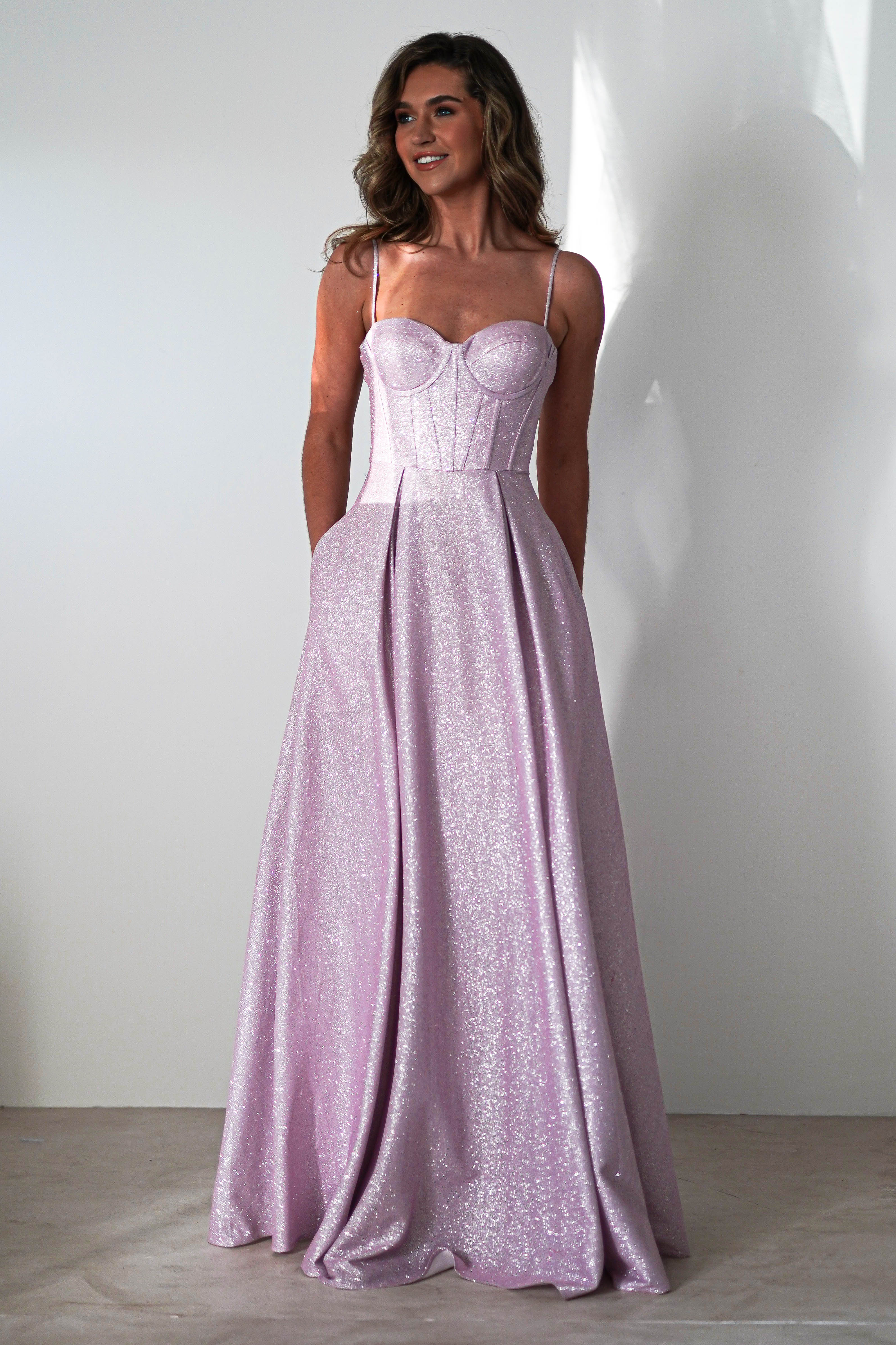 Luna Glitter Corset Aline Gown | Pink