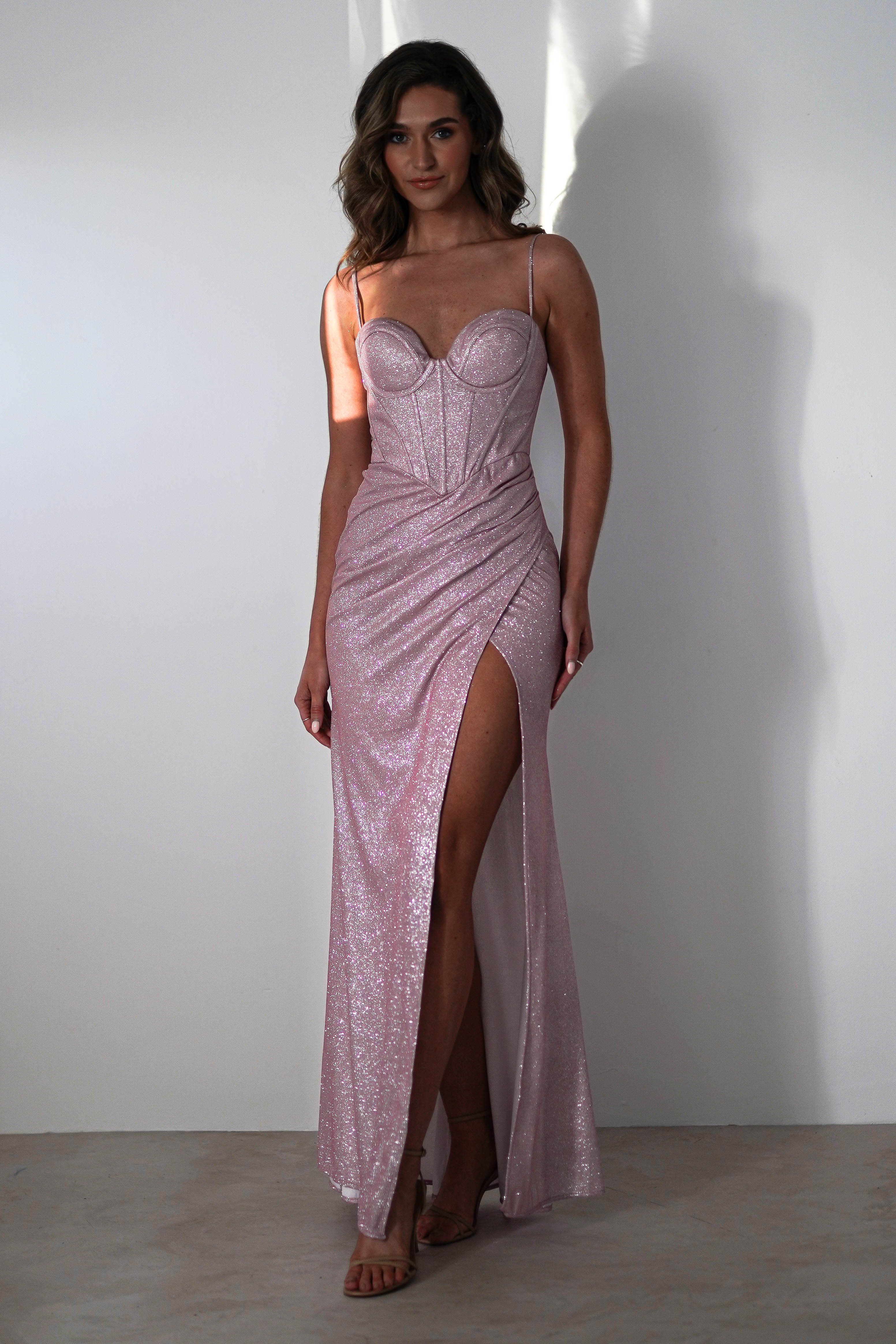 Anastasia Glitter Sweetheart Gown | Blush