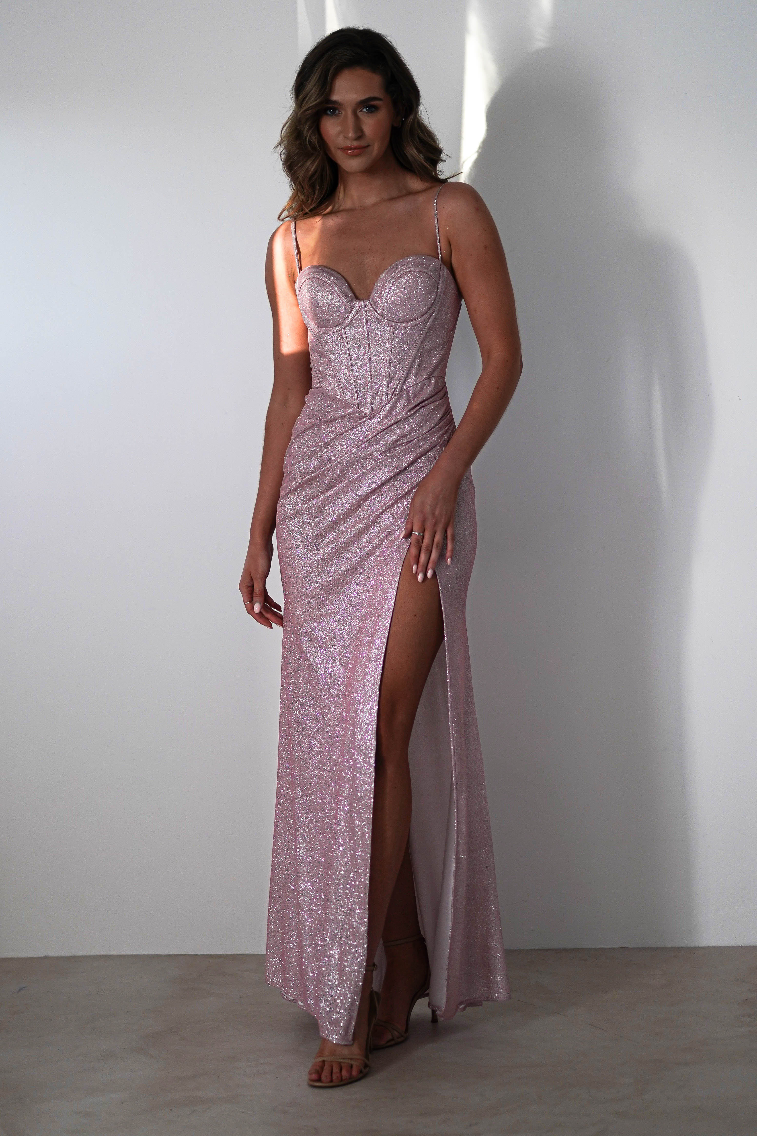 Anastasia Glitter Sweetheart Gown | Blush