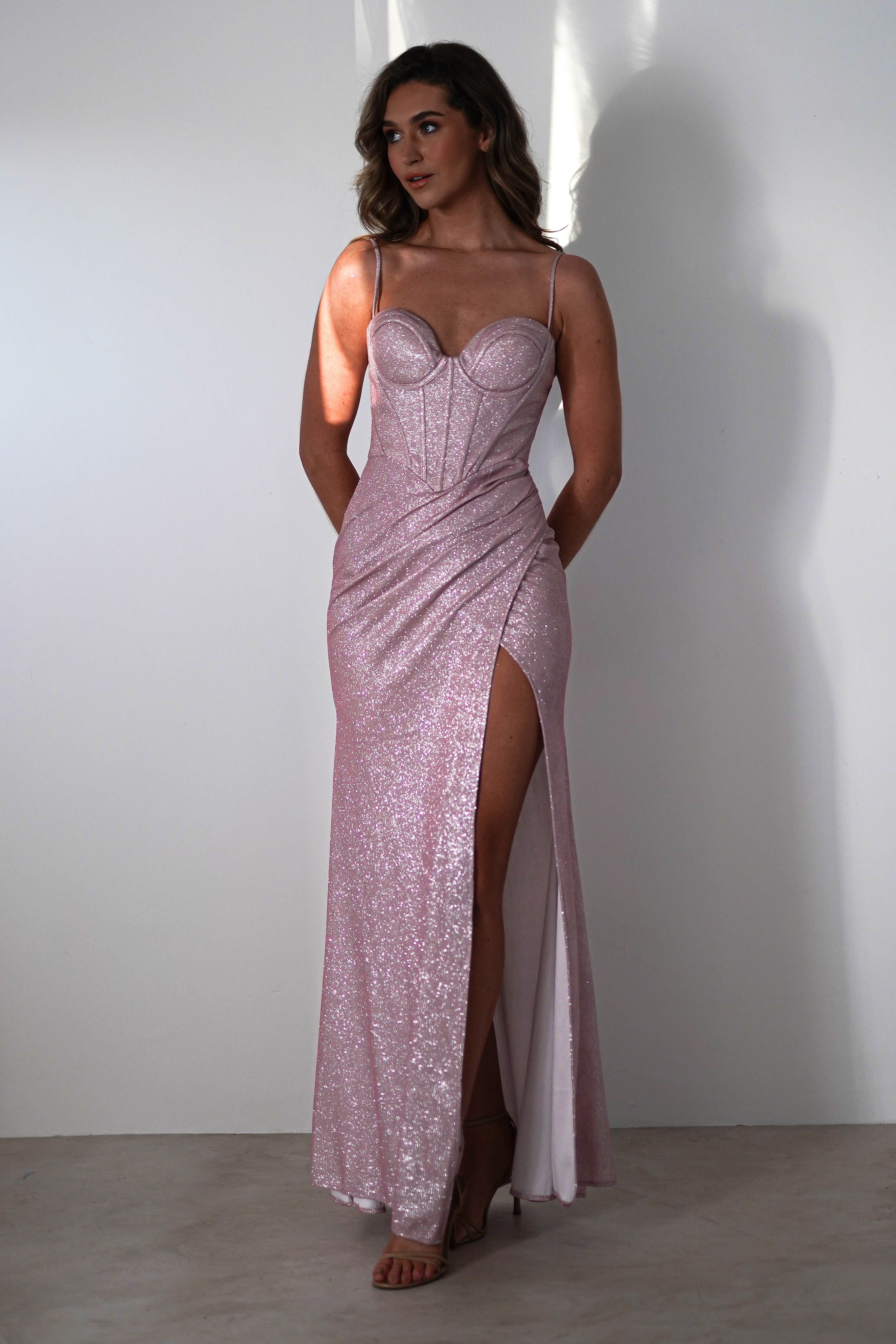 Anastasia Glitter Sweetheart Gown | Blush