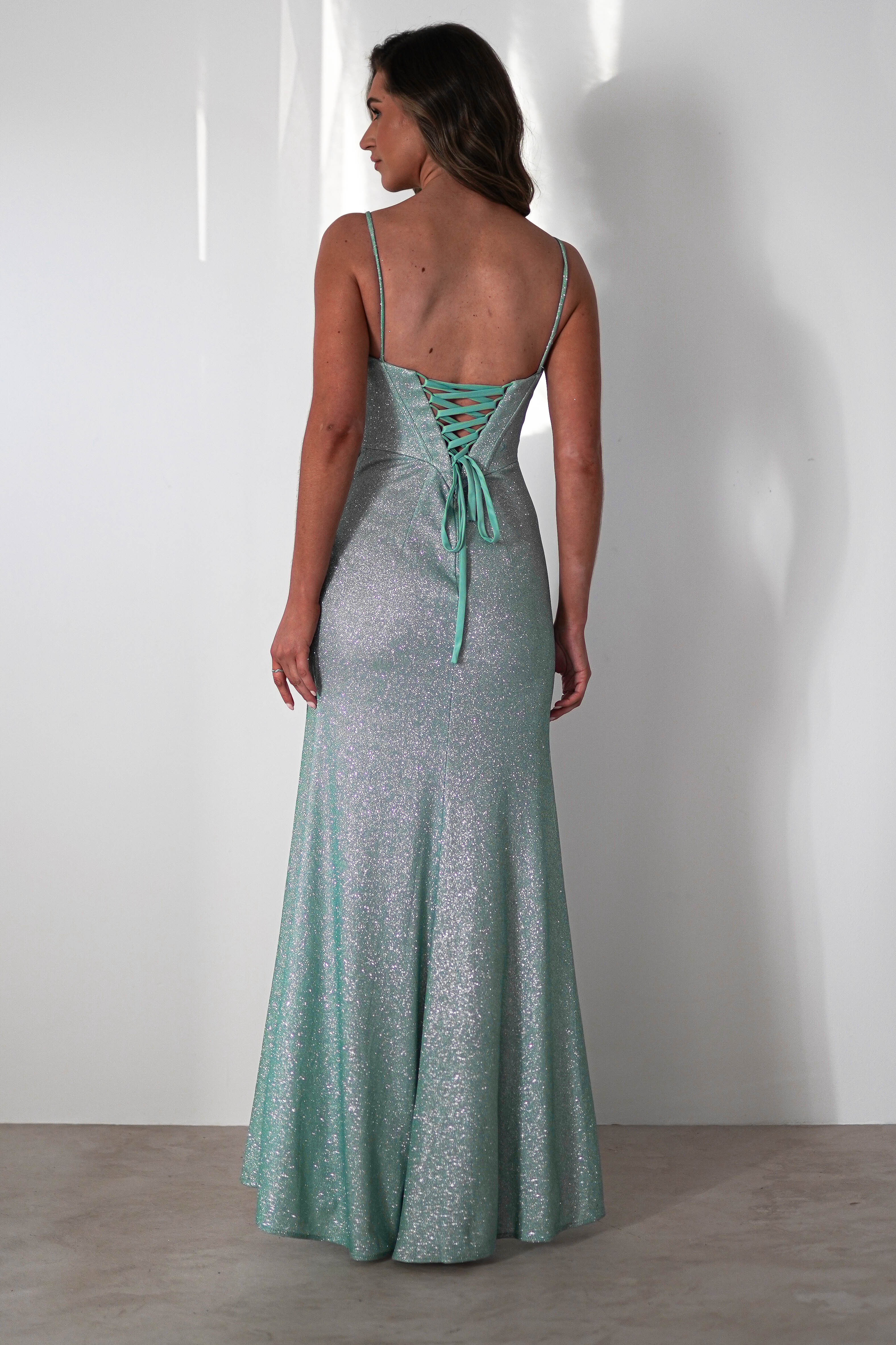 Anastasia Glitter Sweetheart Gown | Light Green