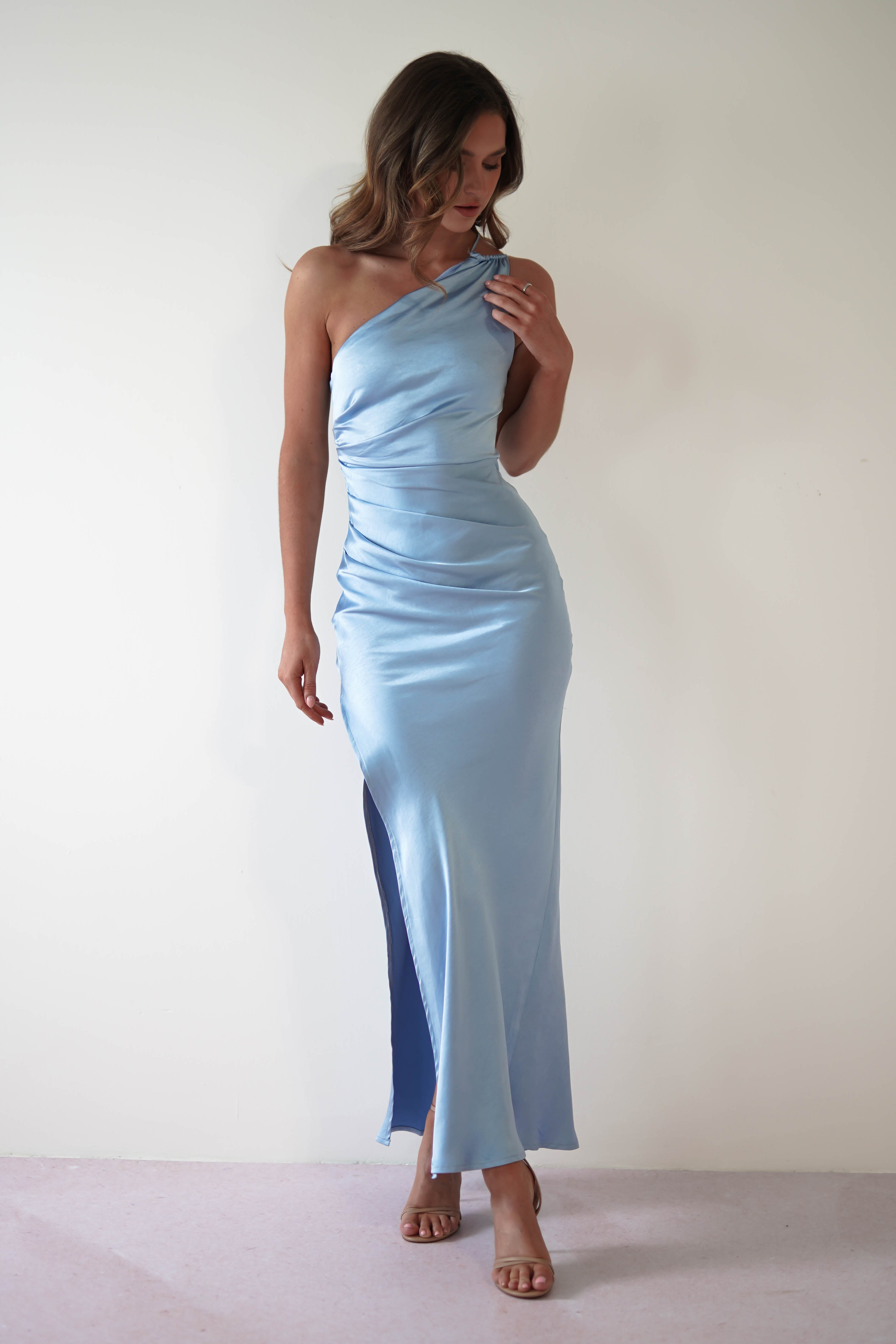 Thessy Soft Satin Maxi Dress | Blue