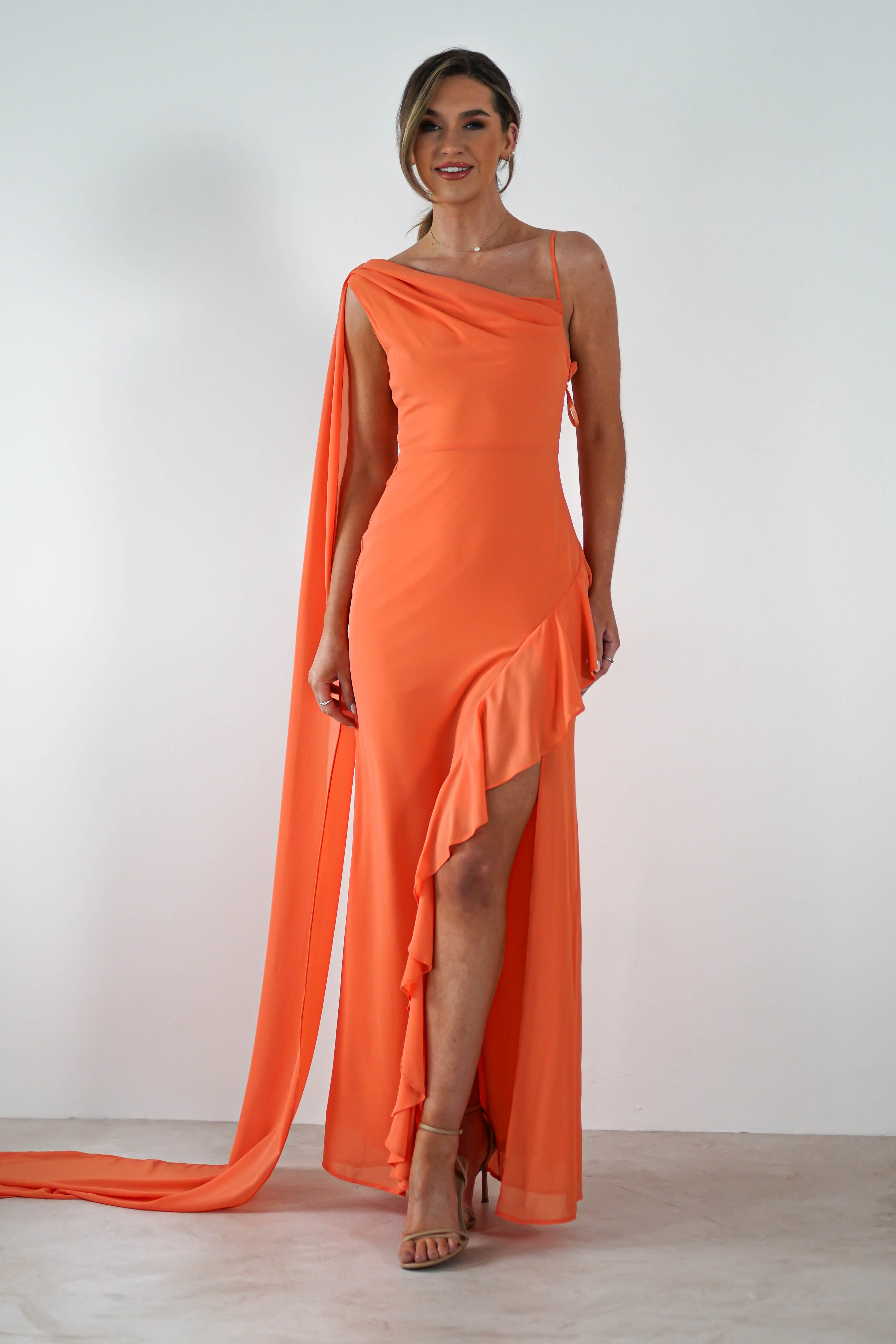 Rosella Ruffle Detail Maxi Dress | Orange