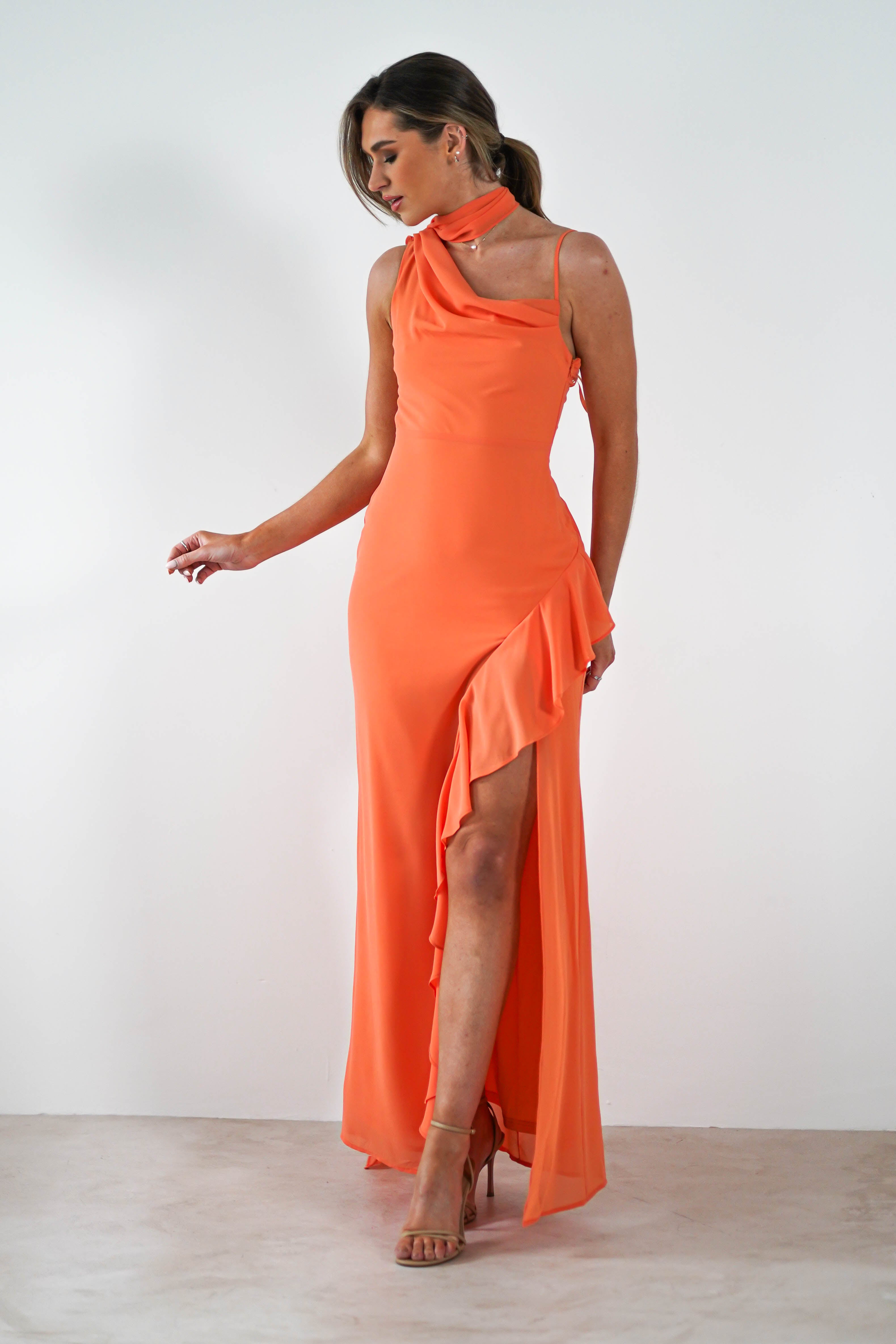 Rosella Ruffle Detail Maxi Dress | Orange