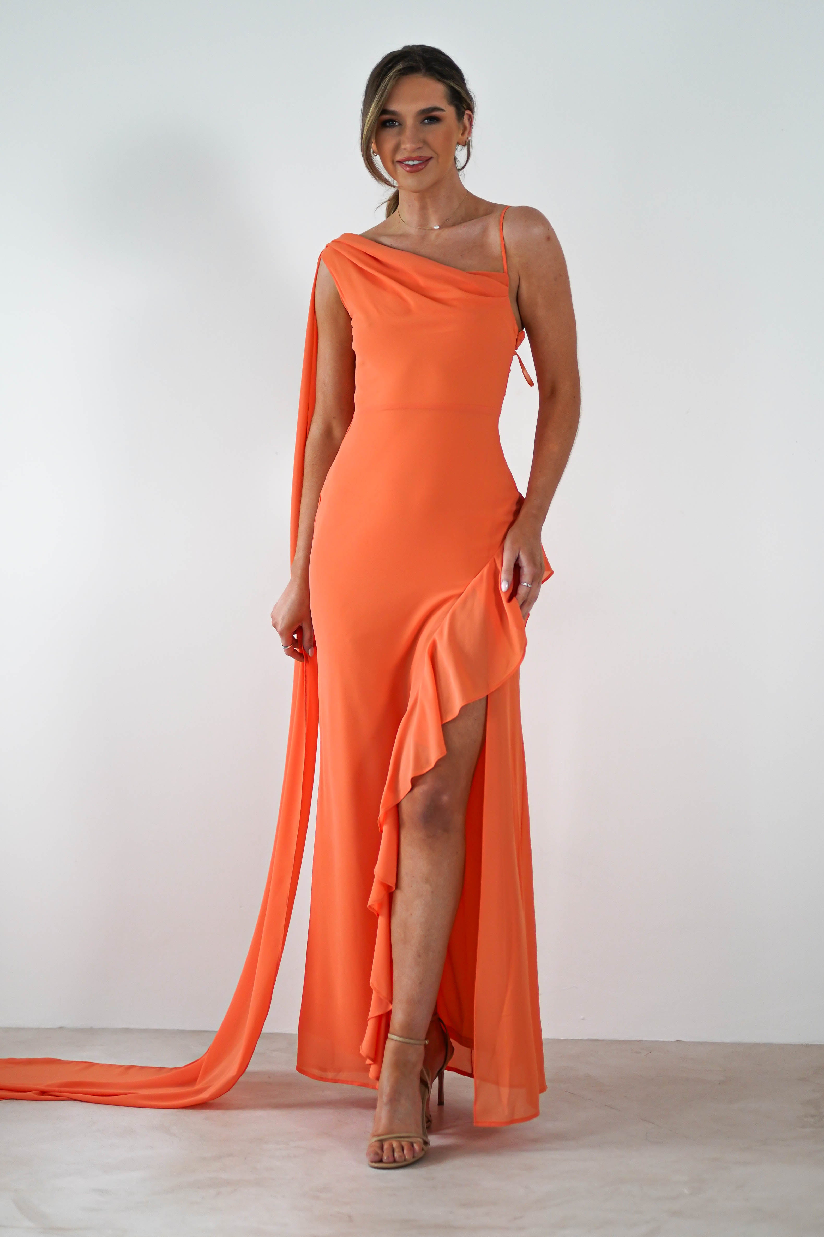 Rosella Ruffle Detail Maxi Dress | Orange