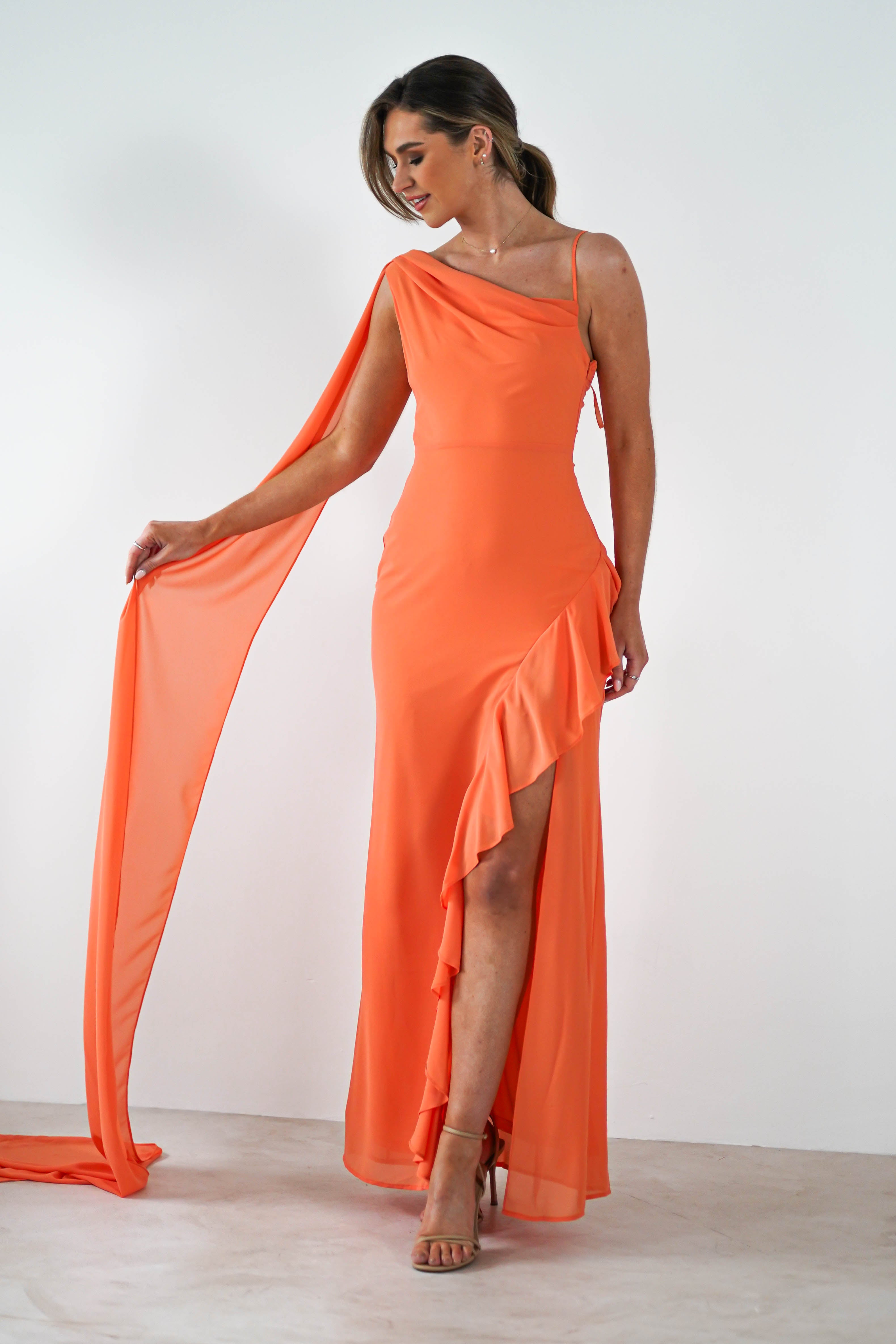 Rosella Ruffle Detail Maxi Dress | Orange