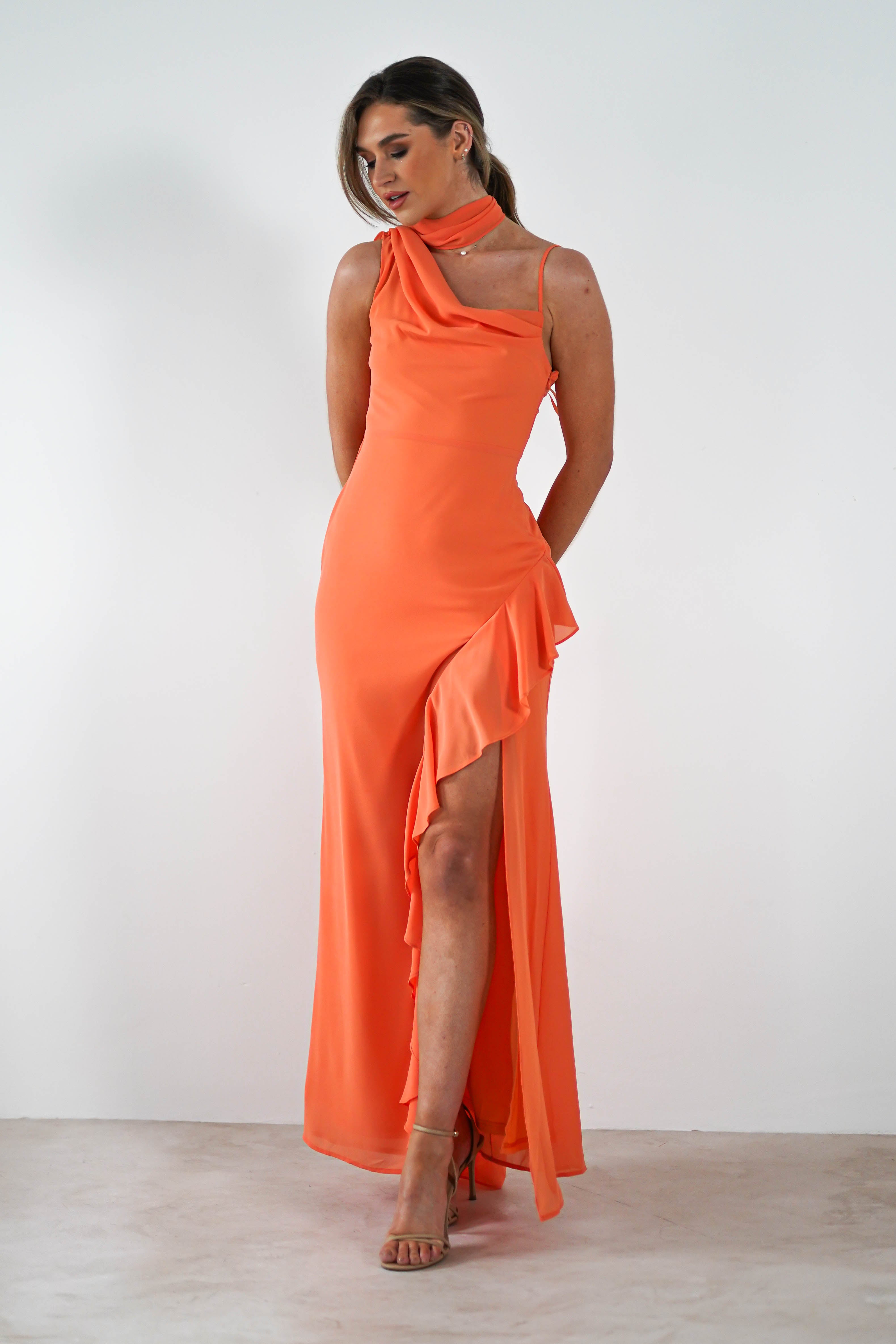 Rosella Ruffle Detail Maxi Dress | Orange