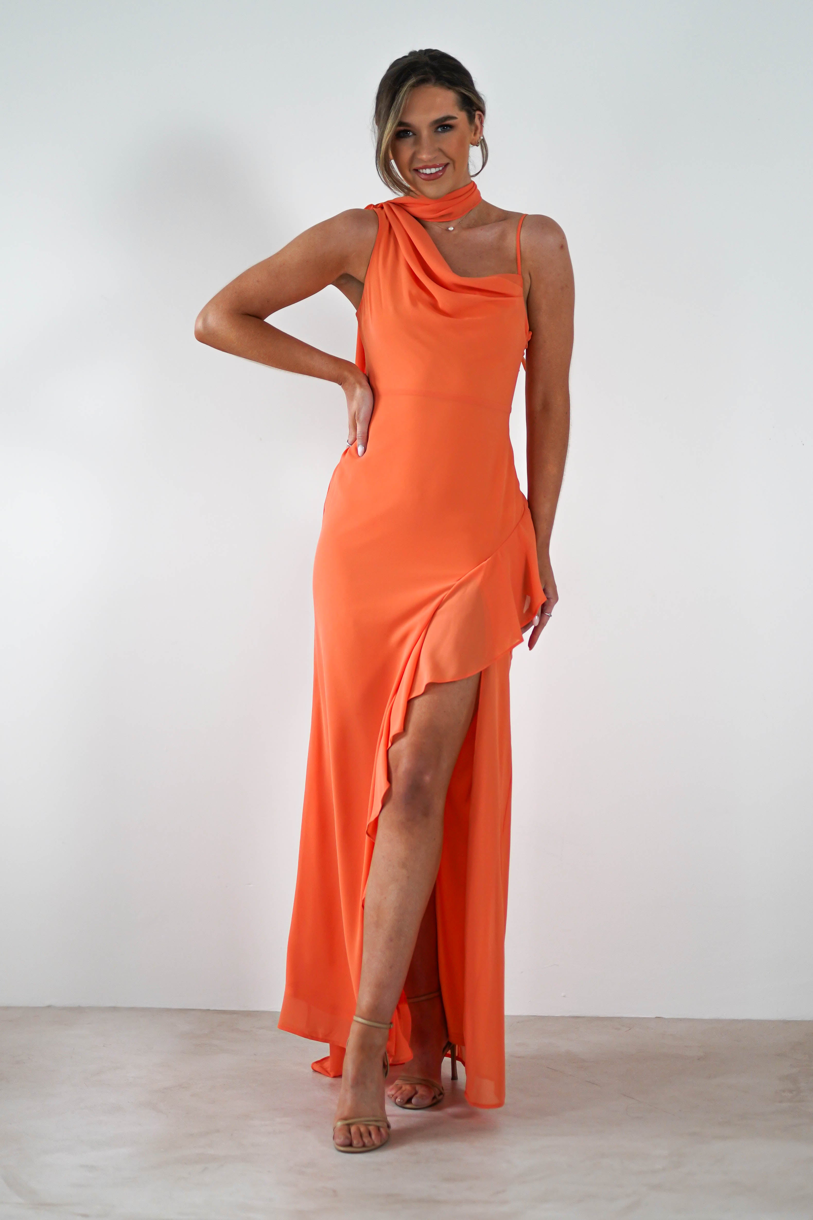 Rosella Ruffle Detail Maxi Dress | Orange