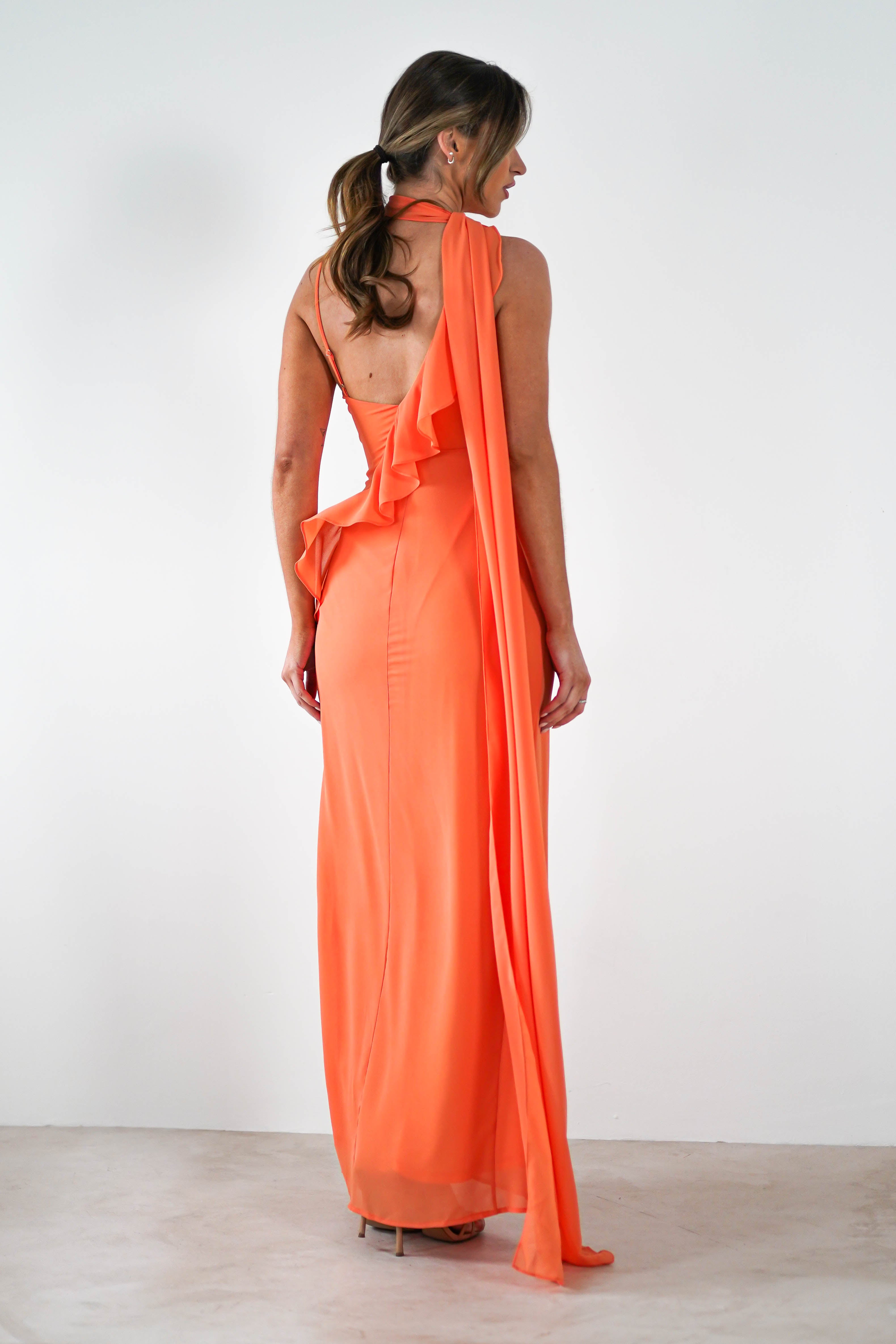 Rosella Ruffle Detail Maxi Dress | Orange