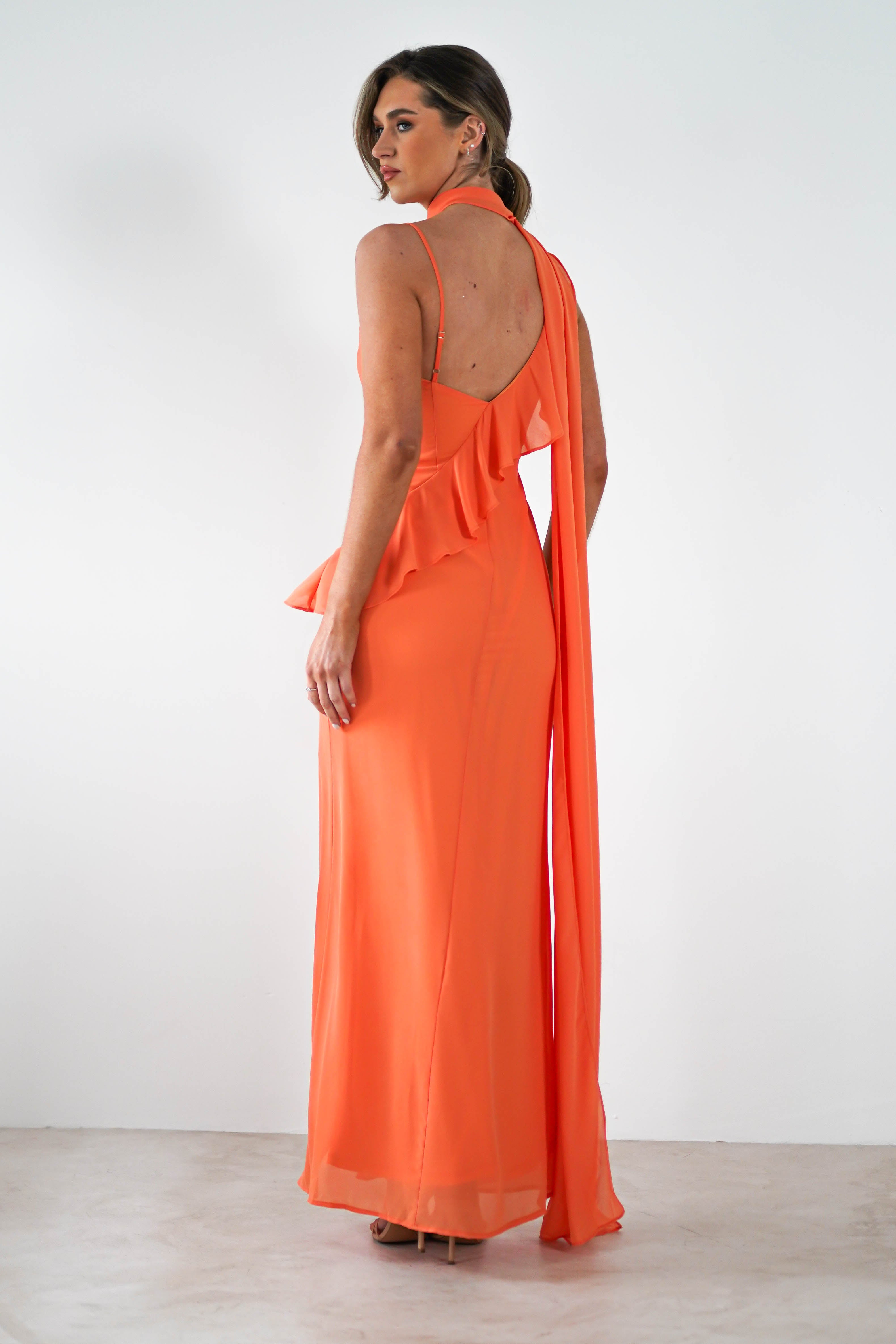 Rosella Ruffle Detail Maxi Dress | Orange