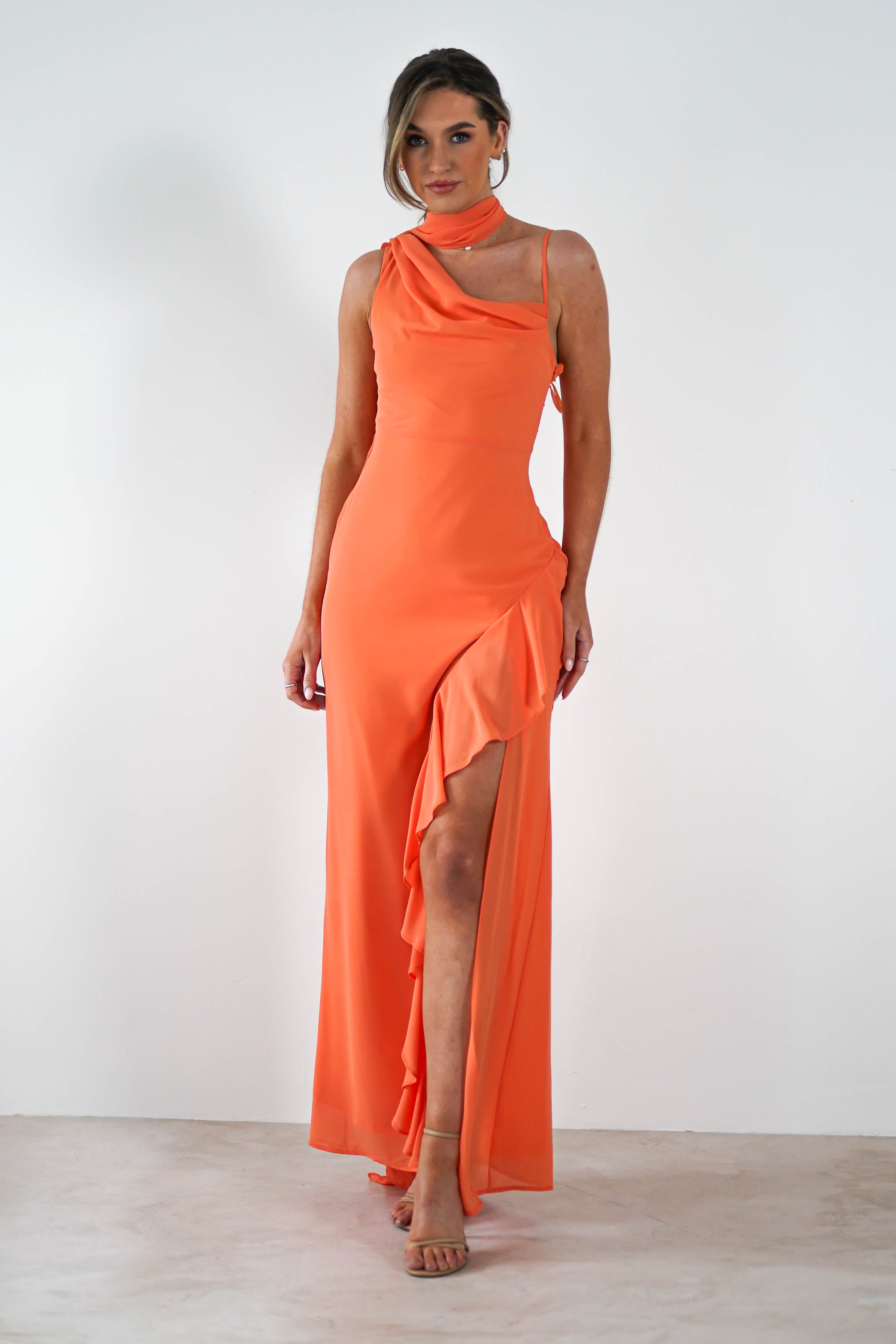 Rosella Ruffle Detail Maxi Dress | Orange