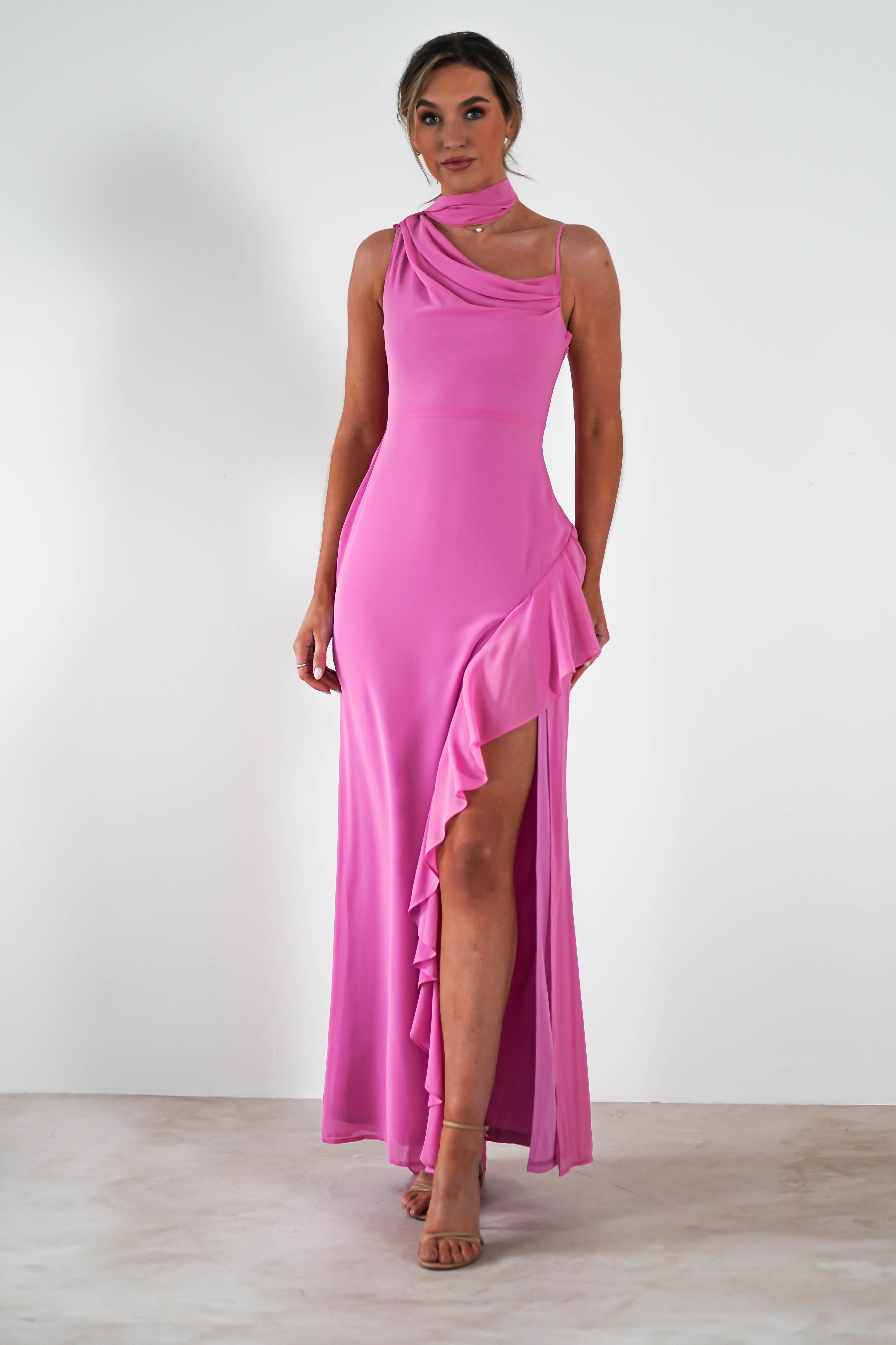 Rosella Ruffle Detail Maxi Dress | Fuchsia