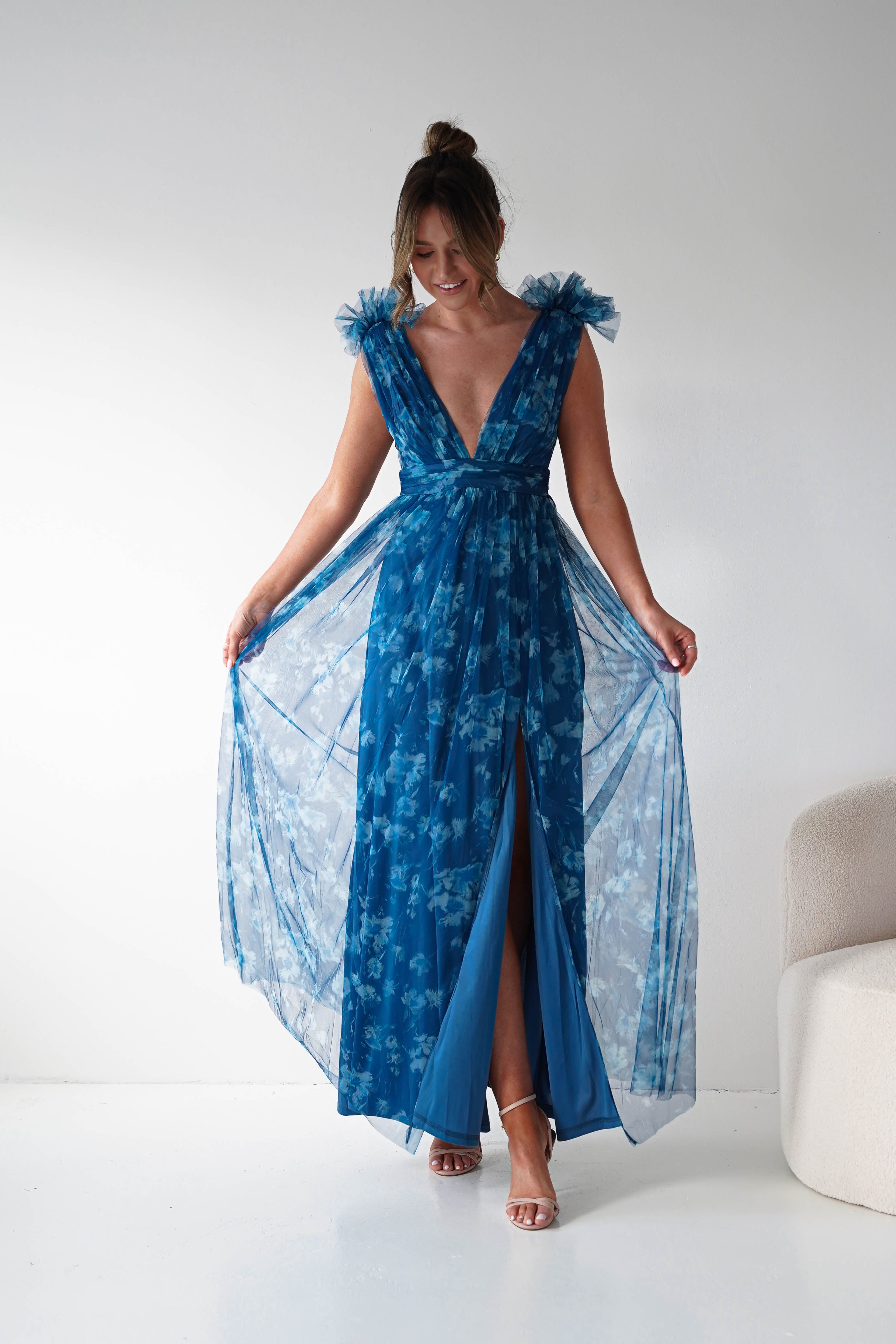 Valentina Tulle Floral Maxi Dress | Blue – Oh Hello Clothing