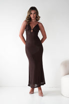 Oh Hello Clothing Dresses 1*DONE - VERA & LUCY-Shimmer Mesh brown V-Neck Maxi Dress (Copy)