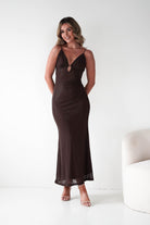 Oh Hello Clothing Dresses 1*DONE - VERA & LUCY-Shimmer Mesh brown V-Neck Maxi Dress (Copy)