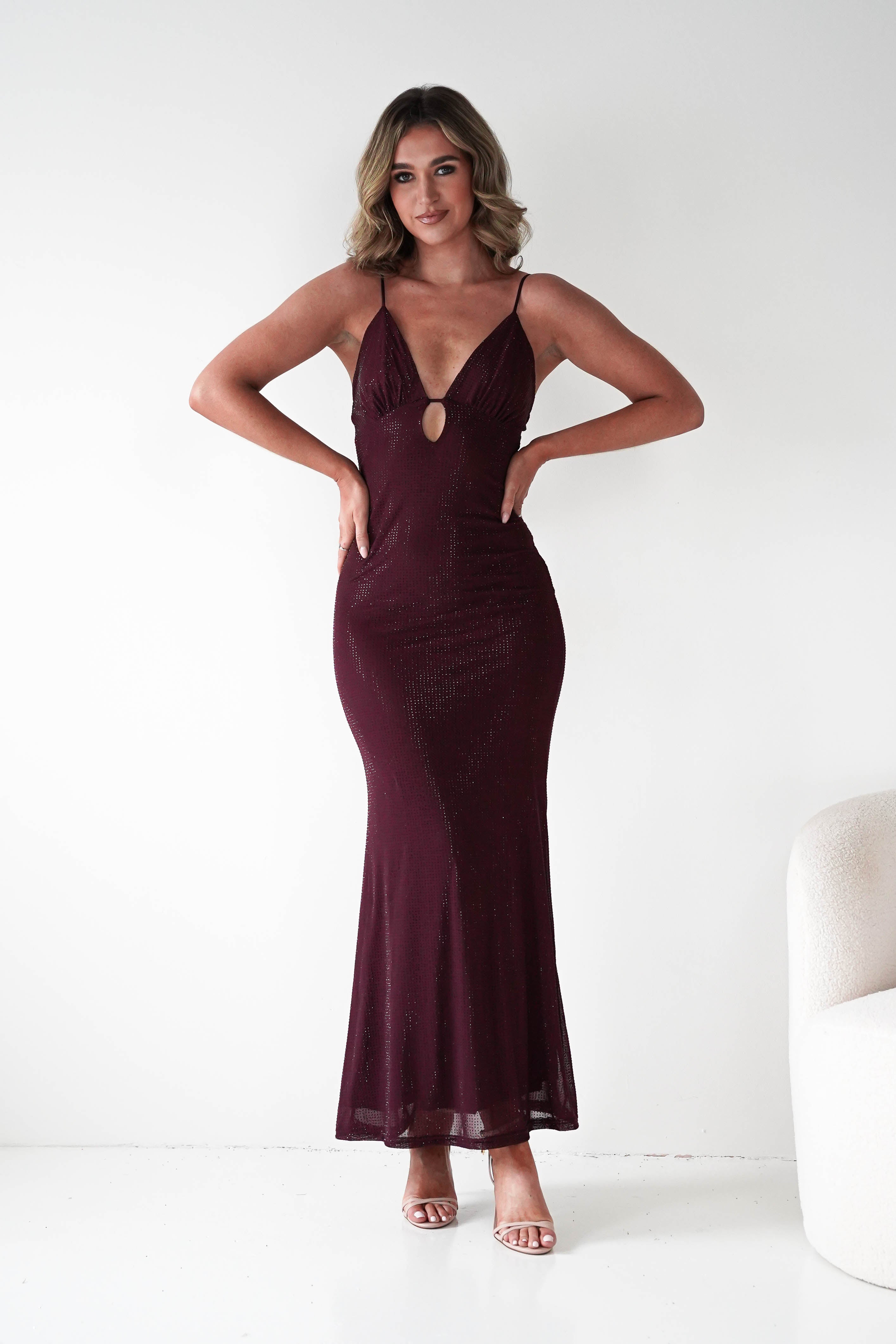 Oh Hello Clothing Dresses 1*DONE - VERA & LUCY-Shimmer Mesh red V-Neck Maxi Dress