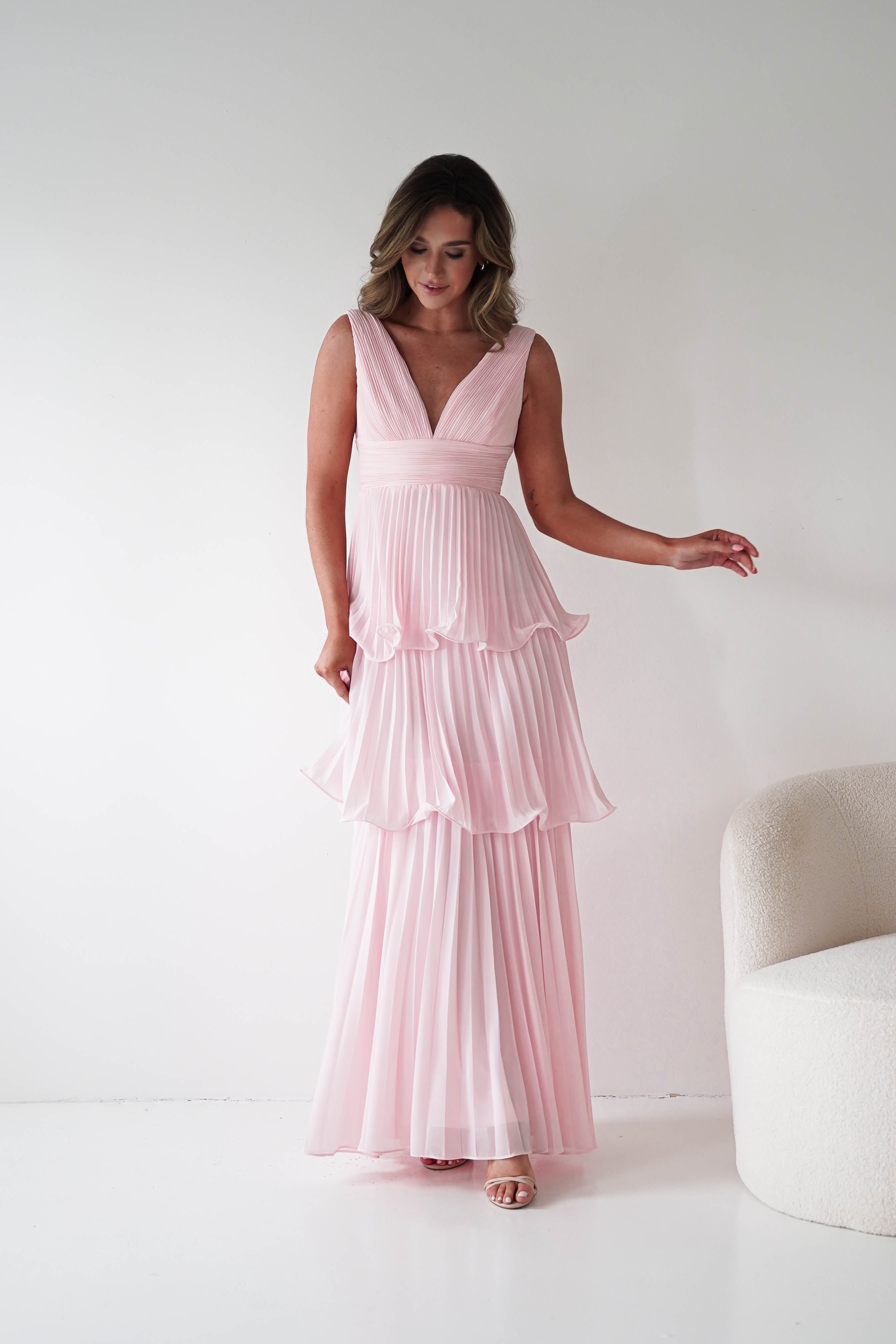 Oh Hello Clothing Women > Clothing > Dresses 1*DONE-Vina Tiered Pleated Layered Maxi Dress | New colour Pink